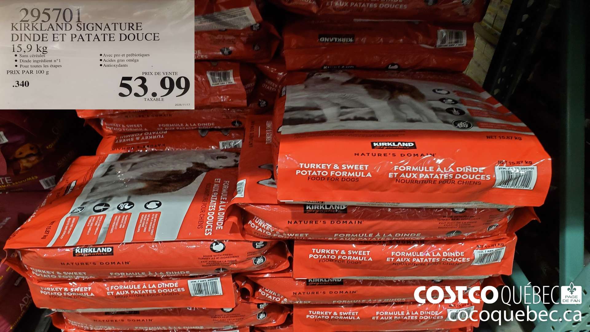 295701 KIRKLAND SIGNATURE NATURE'S DOMAIN DINDE 15,9 kg $53.99