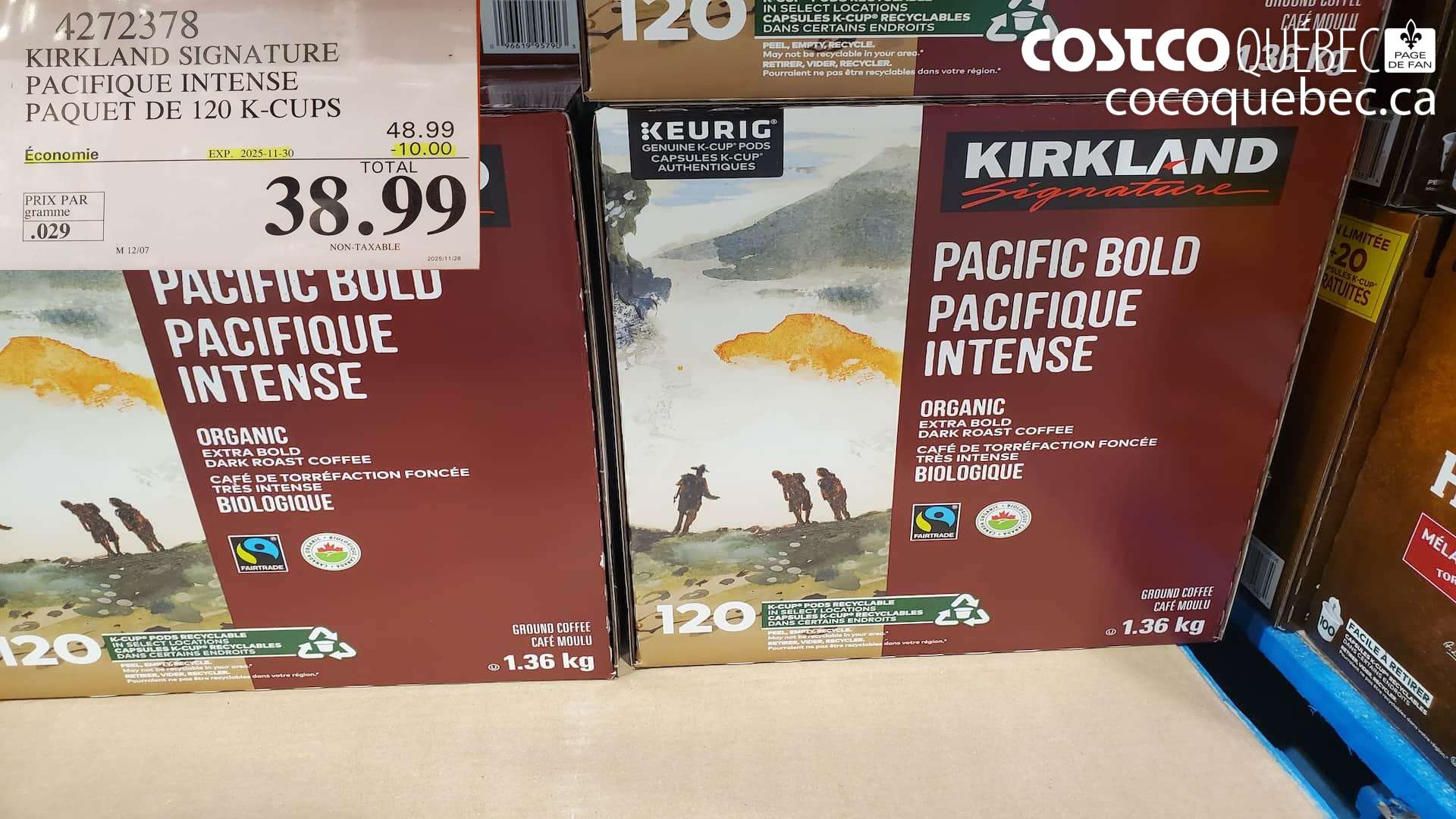 4272378 KIRKLAND SIGNATURE PACIFIQUE INTENSE PAQUET DE 120 K-CUPS ($10.00 INSTANT SAVINGS EXPIRES ON 2025-11-30) $38.99