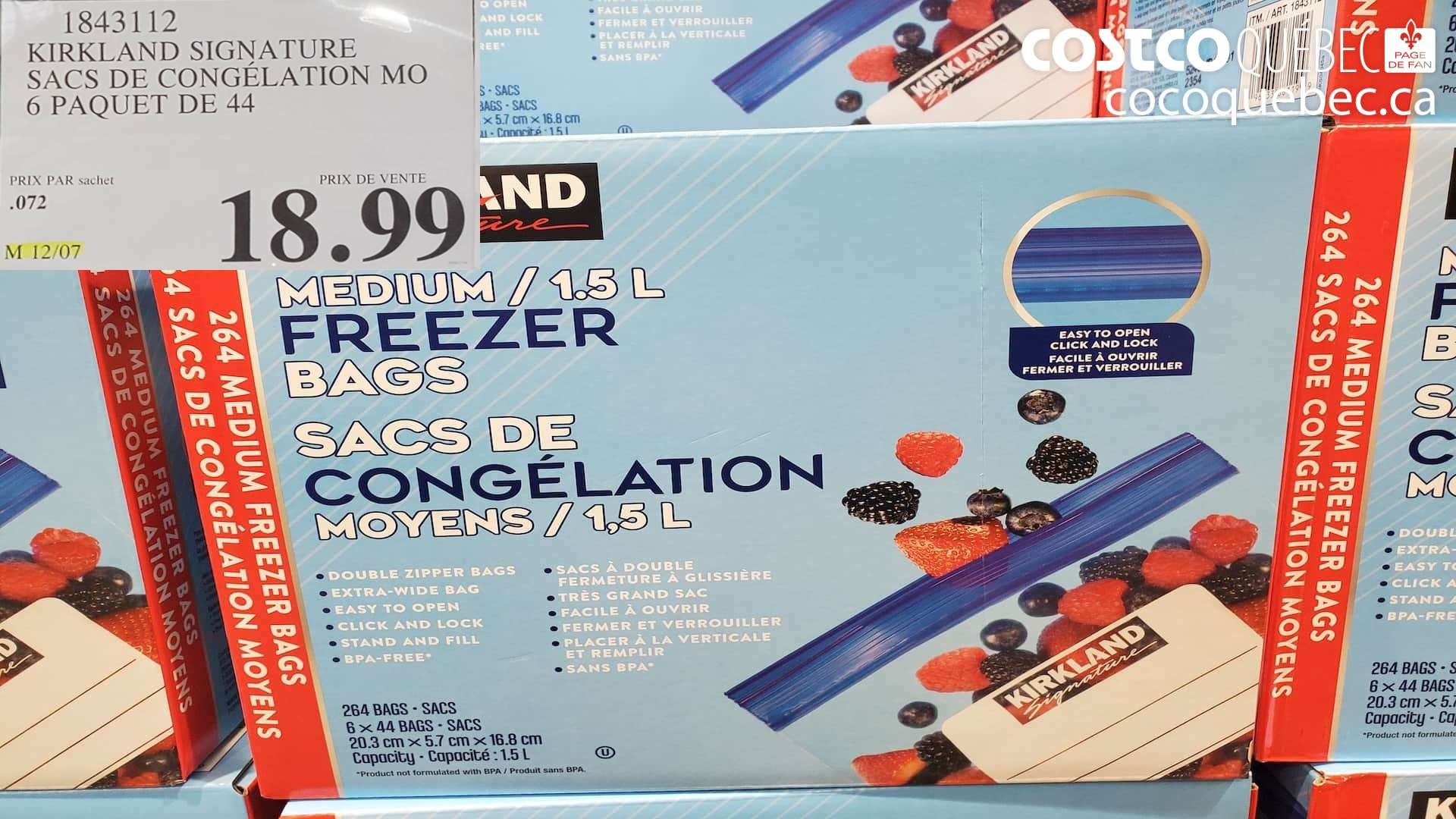 1843112 KIRKLAND SIGNATURE SACS DE CONGELATION MO 6 PAQUET DE 44 $18.99