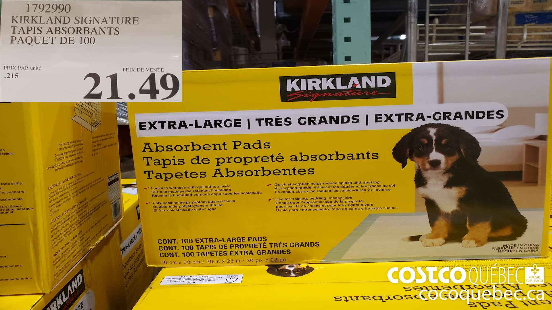 1792990 KIRKLAND SIGNATURE TAPIS ABSORBANTS PAQUET DE 100 $21.49