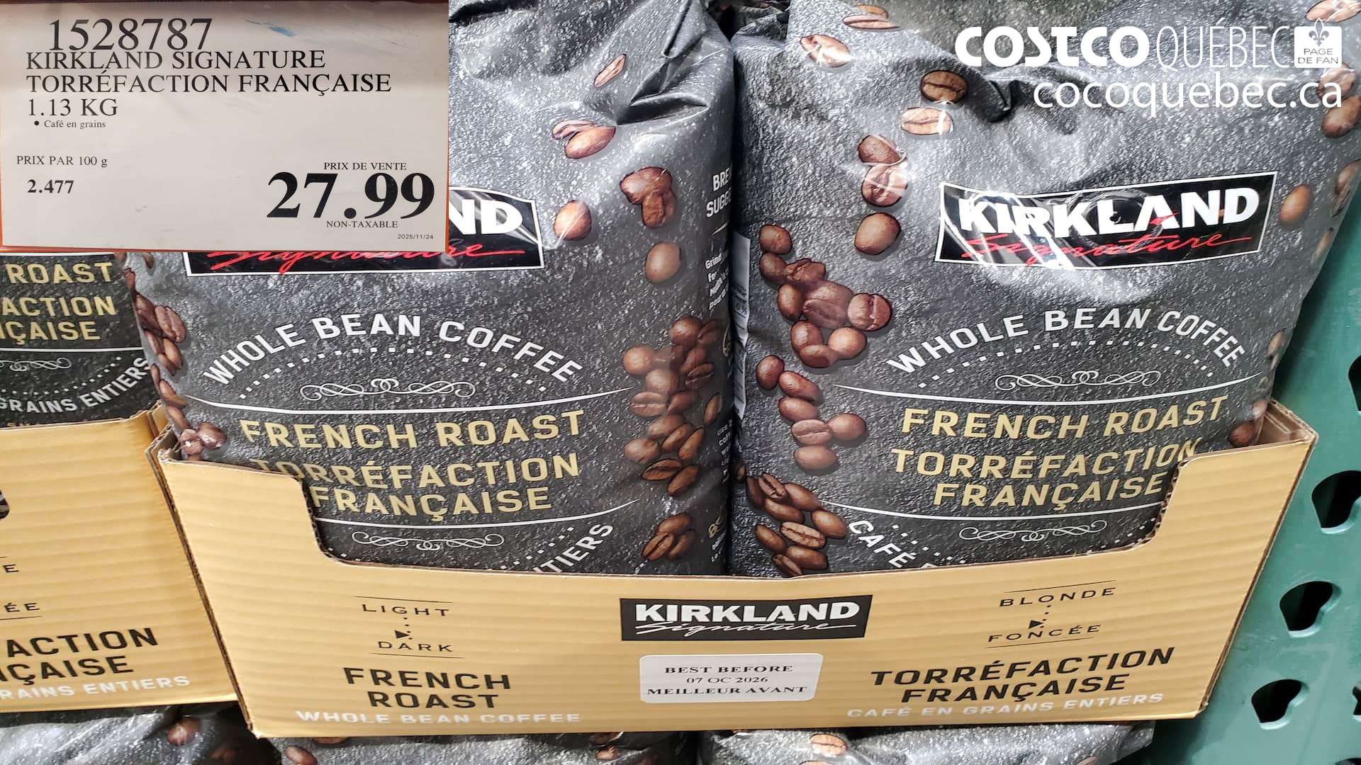 1528787 KIRKLAND SIGNATURE TORREFACTION FRANCAISE 1.13 KG $27.99