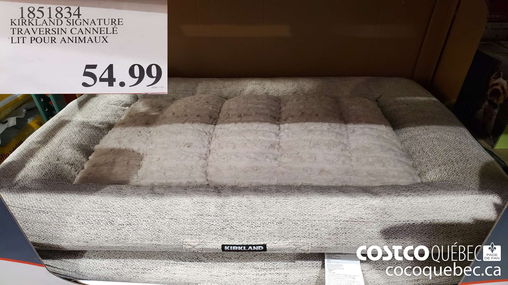 1851834 KIRKLAND SIGNATURE TRAVERSIN CANNELE LIT POUR ANIMAUX $54.99