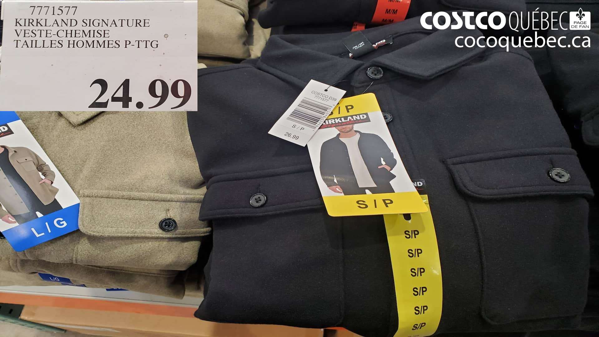 7771577 KIRKLAND SIGNATURE VESTE-CHEMISE TAILLES HOMMES P- TTG  $24.99