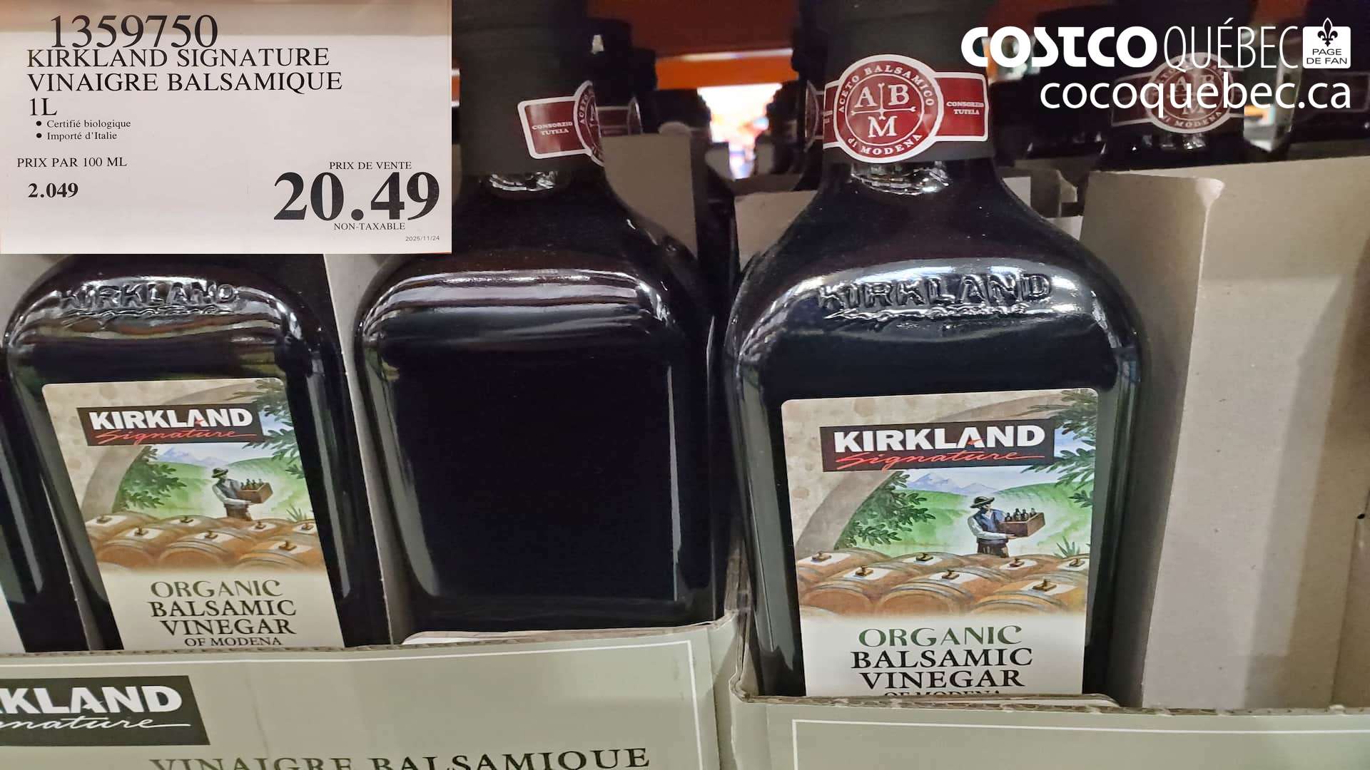 1359750 KIRKLAND SIGNATURE VINAIGRE BALSAMIQUE 1L $20.49