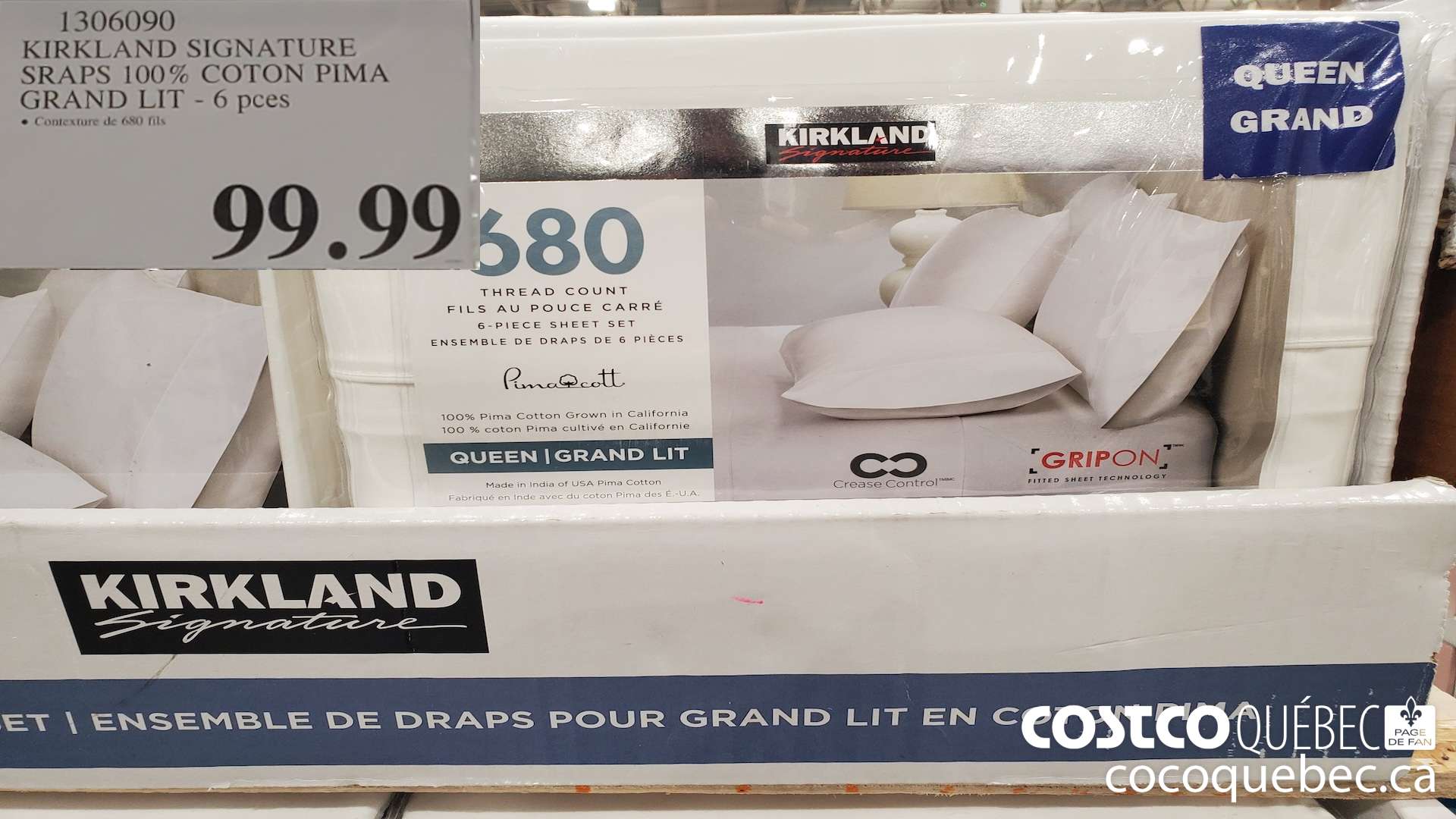 1306090 KIRKLAND SIGNATURE DRAPS DE COTON PIMA GRAND LIT - 6 PCES  $99.99