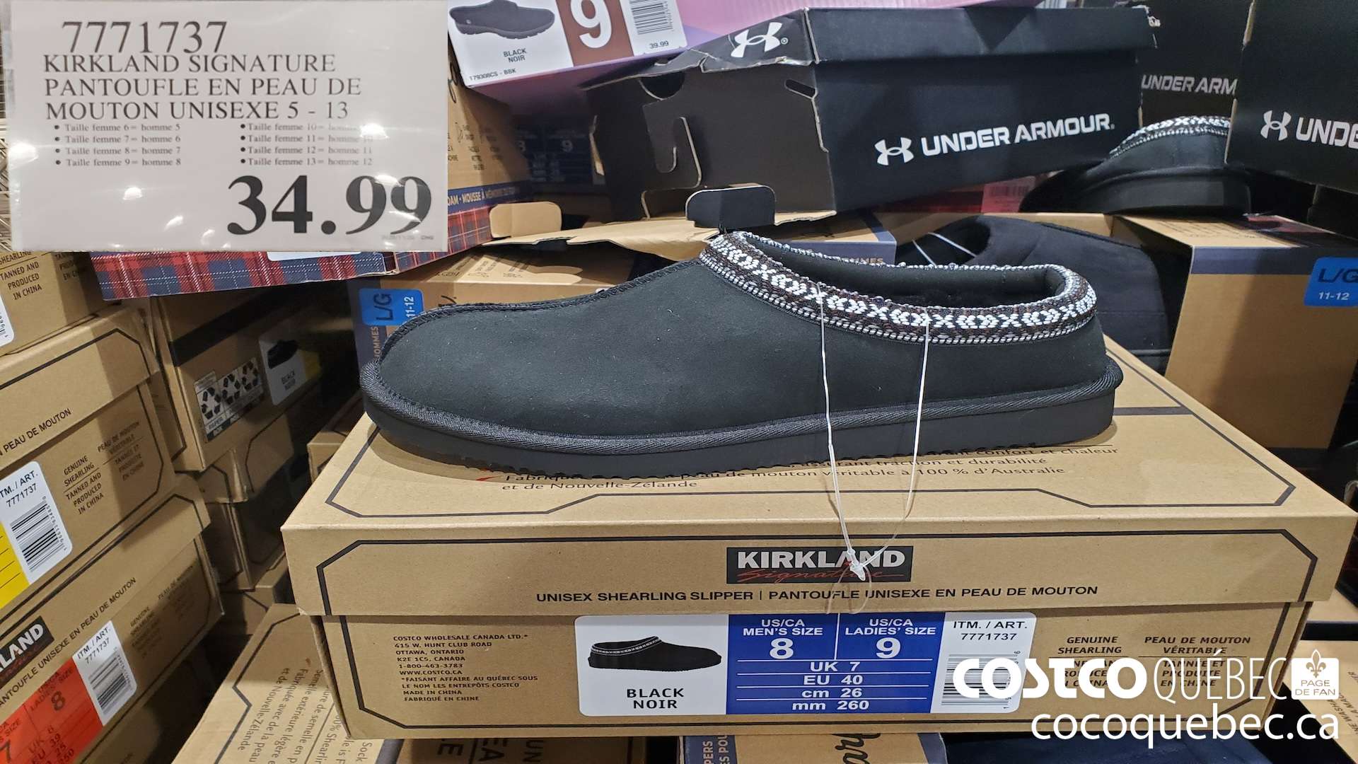 7771737 KIRKLAND SIGNATURE PANTOUFLE EN PEAU DE MONTON UNISEX  $34.99