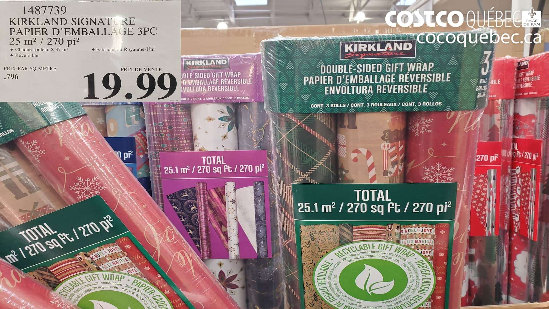 1487739 KIRKLAND SIGNATURE PAPIER D'EMBALLAGE 3PC 25,1 M / 270 PI $19.99