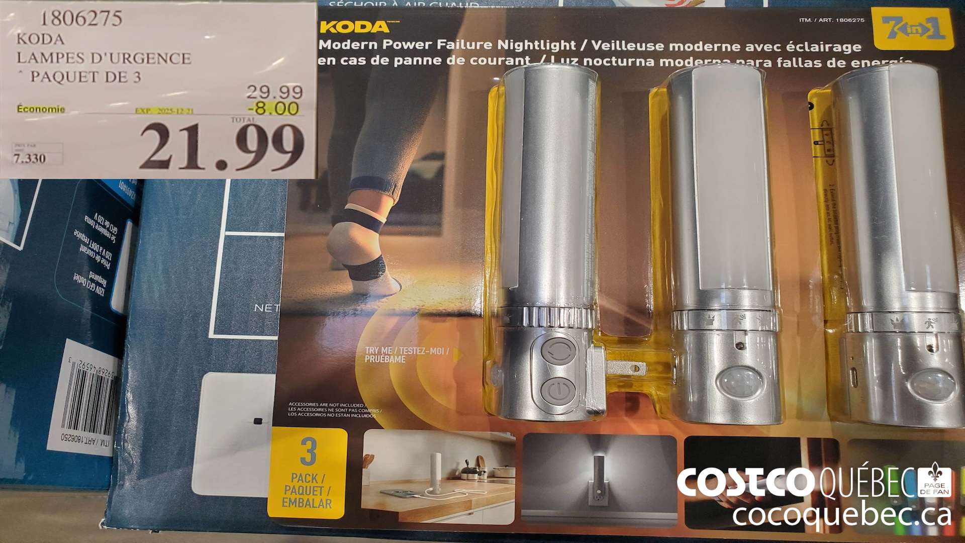 1806275 KODA LAMPES D'URGENCE ’ PAQUET DE 3 ($8.00 INSTANT SAVINGS EXPIRES ON 2025-12-21) $21.99