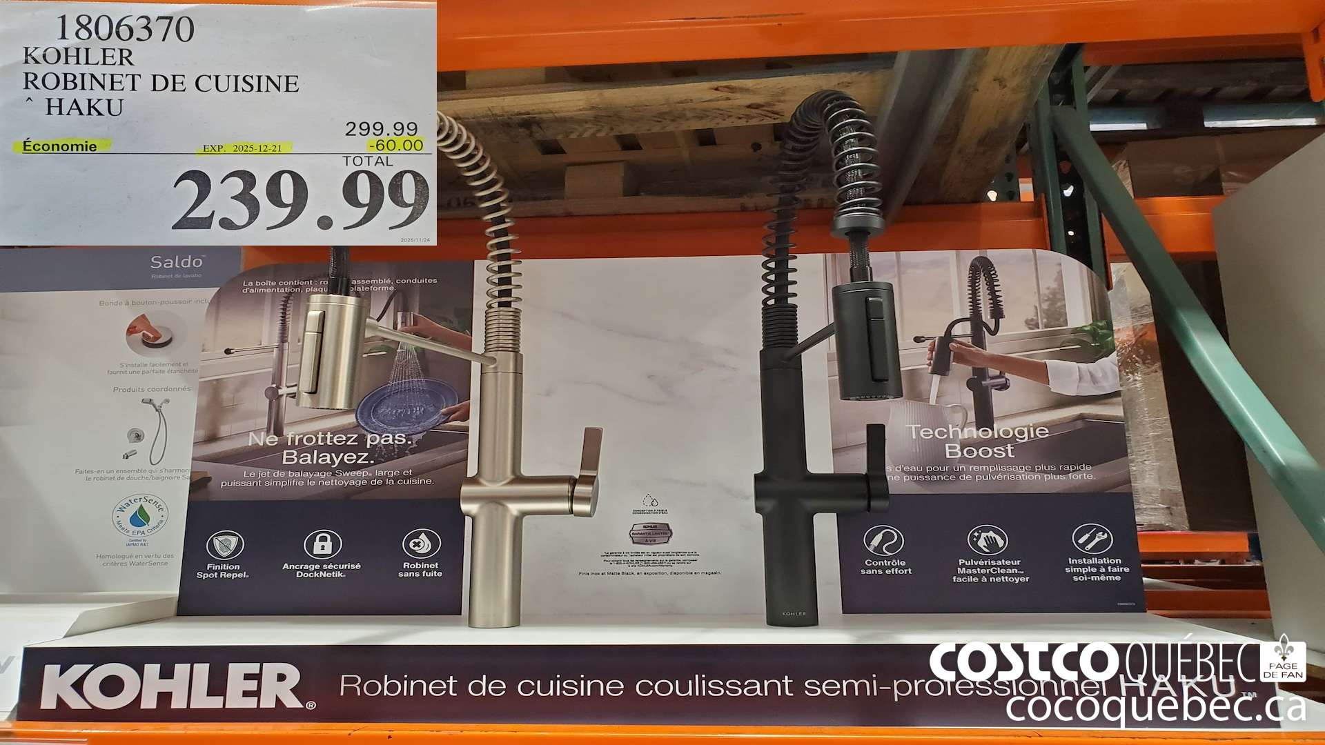 1806370 KOHLER ROBINET DE CUISINE ($60.00 INSTANT SAVINGS EXPIRES ON 2025-12-21) $239.99