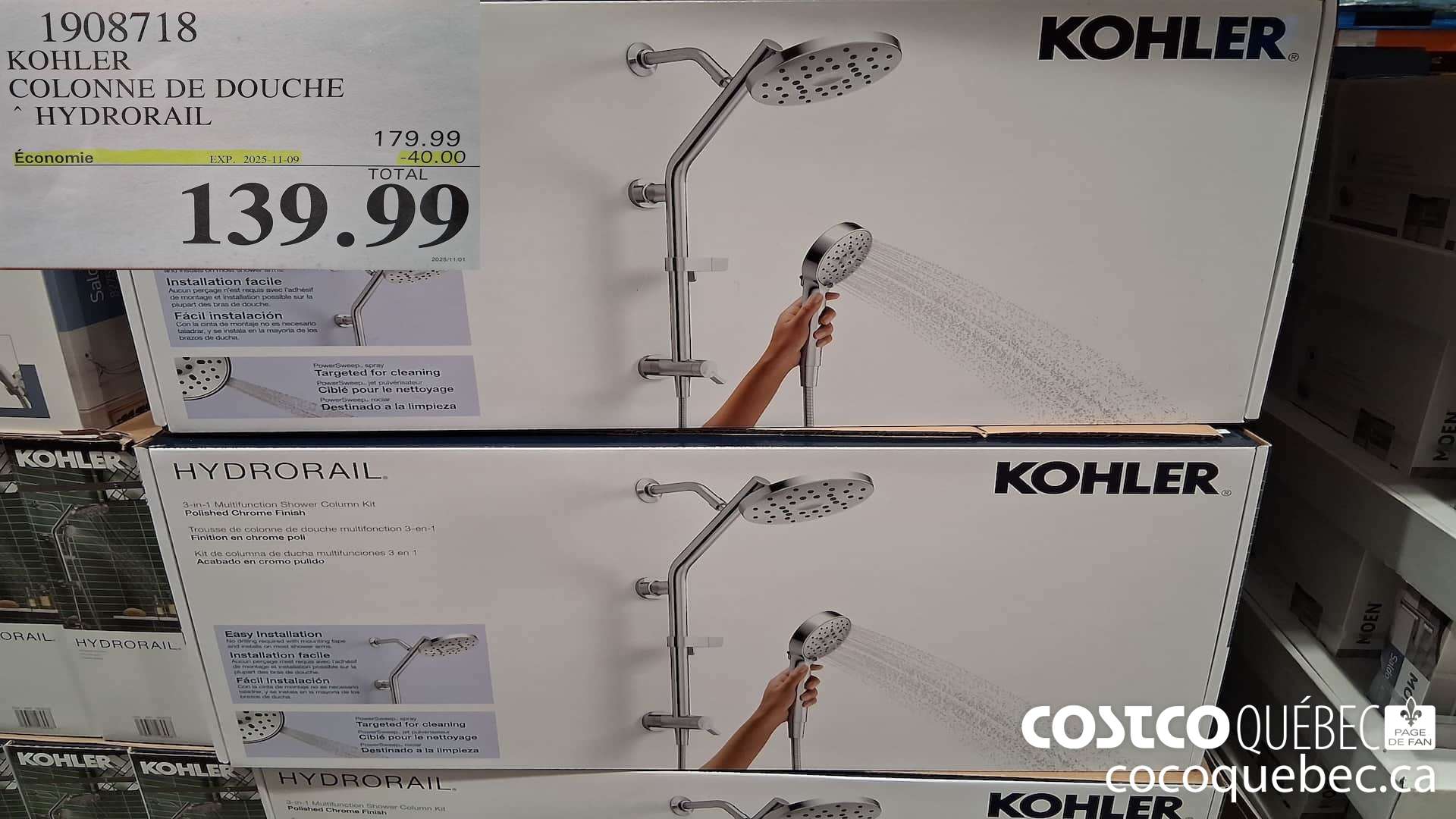 1908718 KOKLER COLONNE DE DOUCHE HYDRORAIL  ($40.00 INSTANT SAVINGS EXPIRES ON 2025-11-09) $139.99