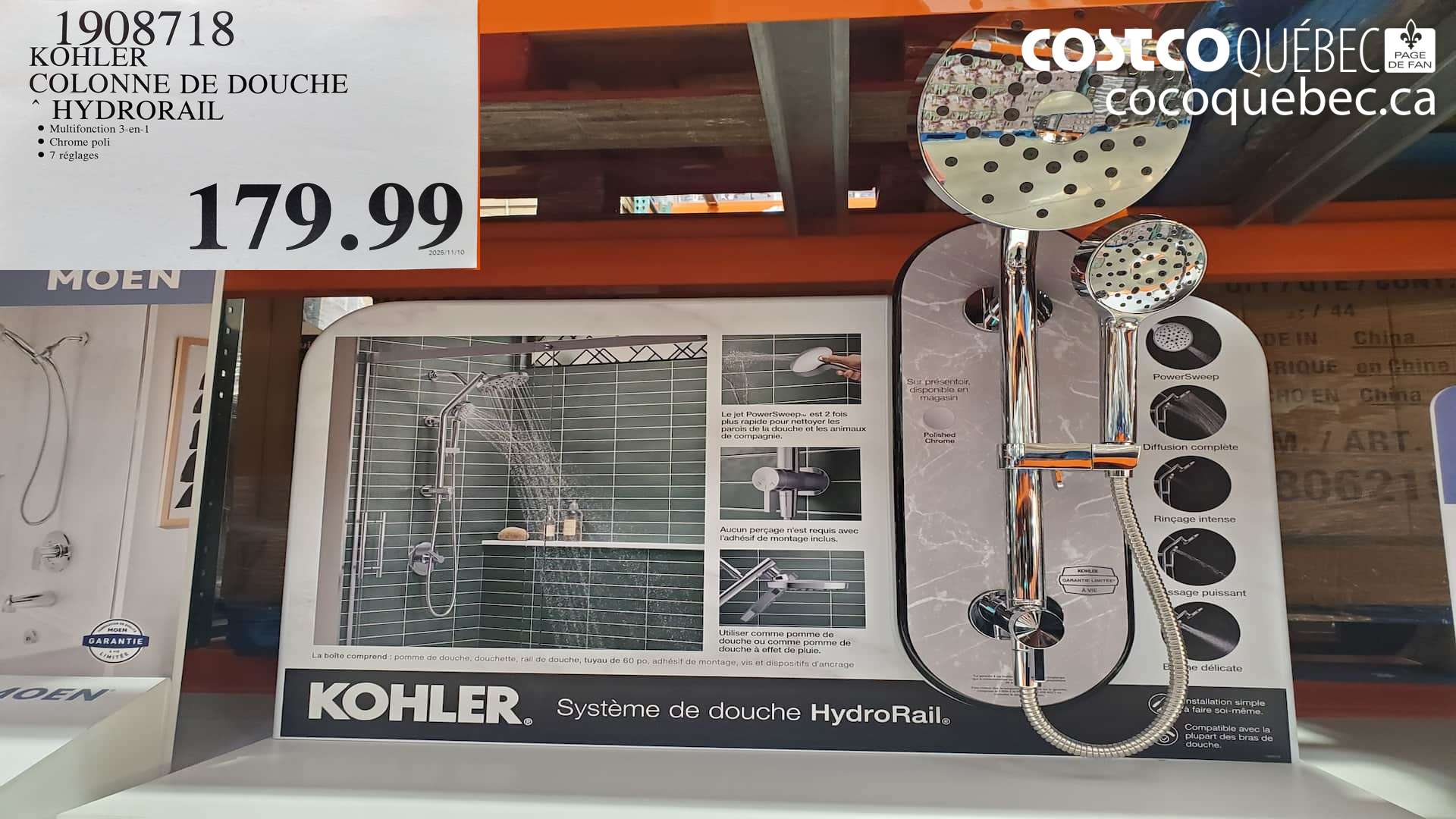 1908718 KOKLER COLONNE DE DOUCHE HYDRORAIL  $179.99