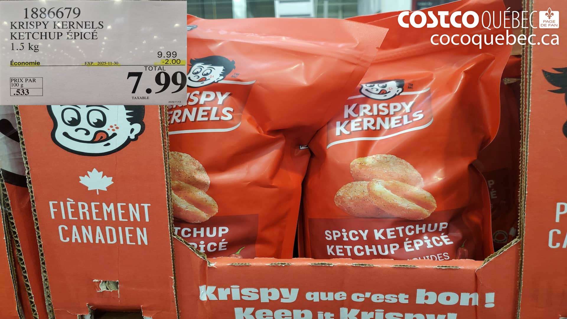 1886679 KRISPY KERNELS KETCHUP EPICE 1.5KG ($2.00 INSTANT SAVINGS EXPIRES ON 2025-11-30) $7.99
