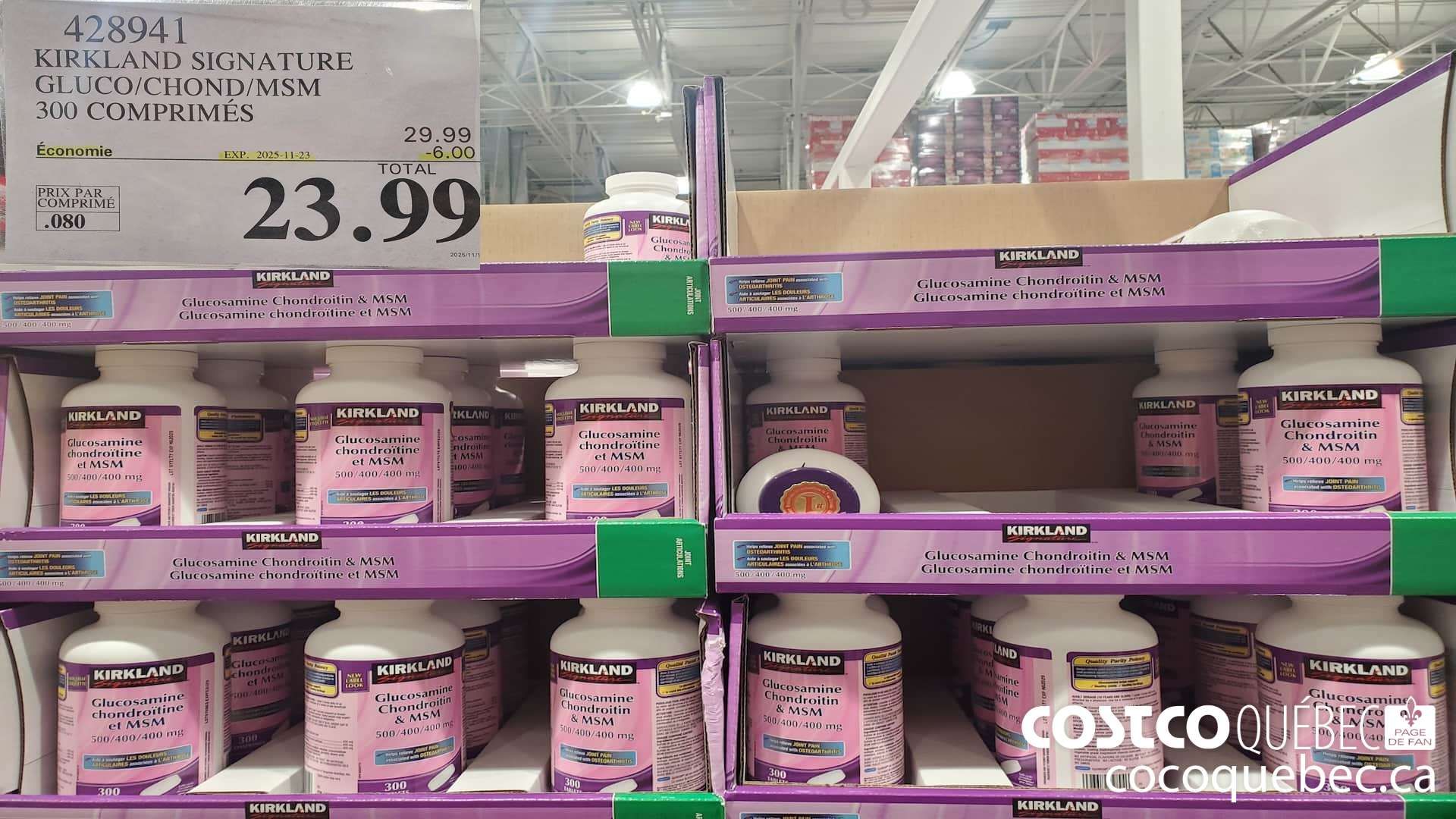 428941 KTRKLAND SIGNATURE GLUCO/CHOND/MSM 300 COMPRIMES  ($6.00 INSTANT SAVINGS EXPIRES ON 2025-11-23) $23.99