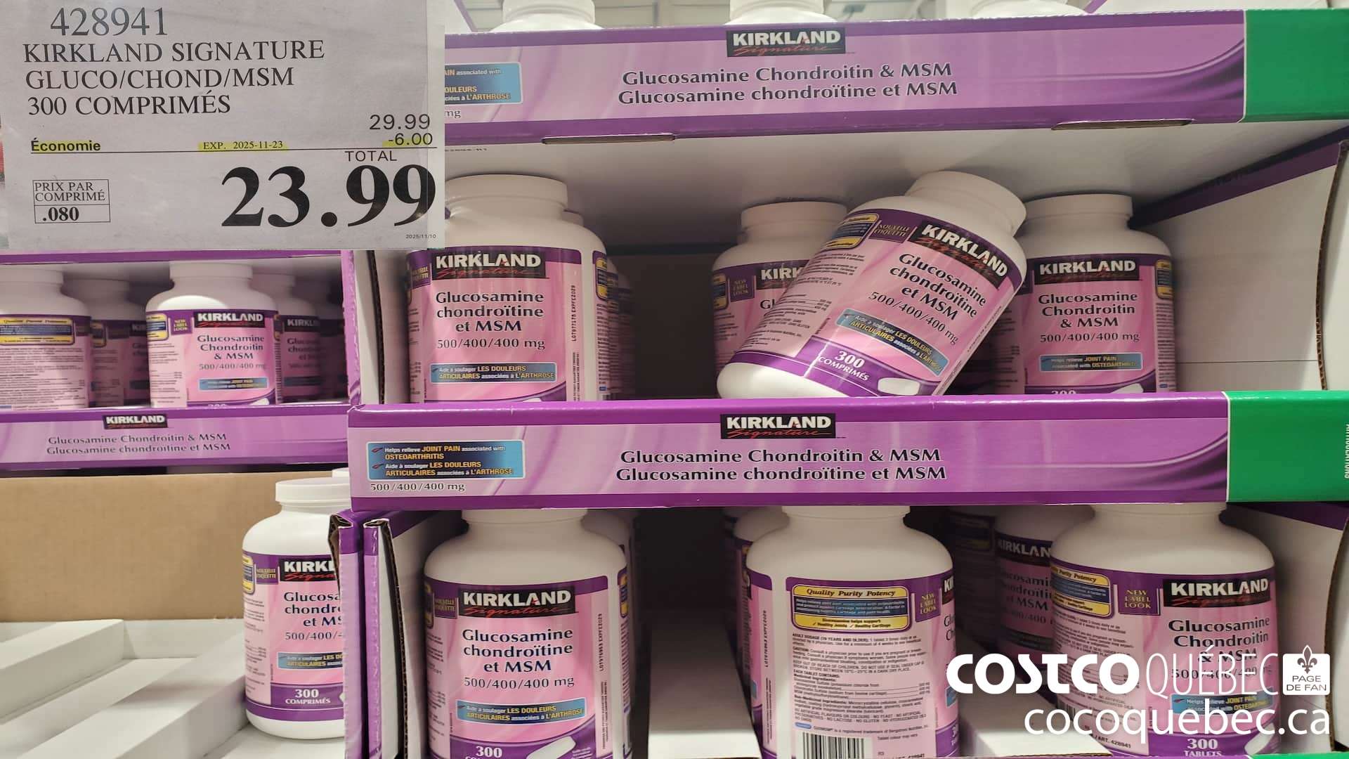 428941 KTRKLAND SIGNATURE GLUCO/CHOND/MSM 300 COMPRIMES  ($6.00 INSTANT SAVINGS EXPIRES ON 2025-11-23) $23.99