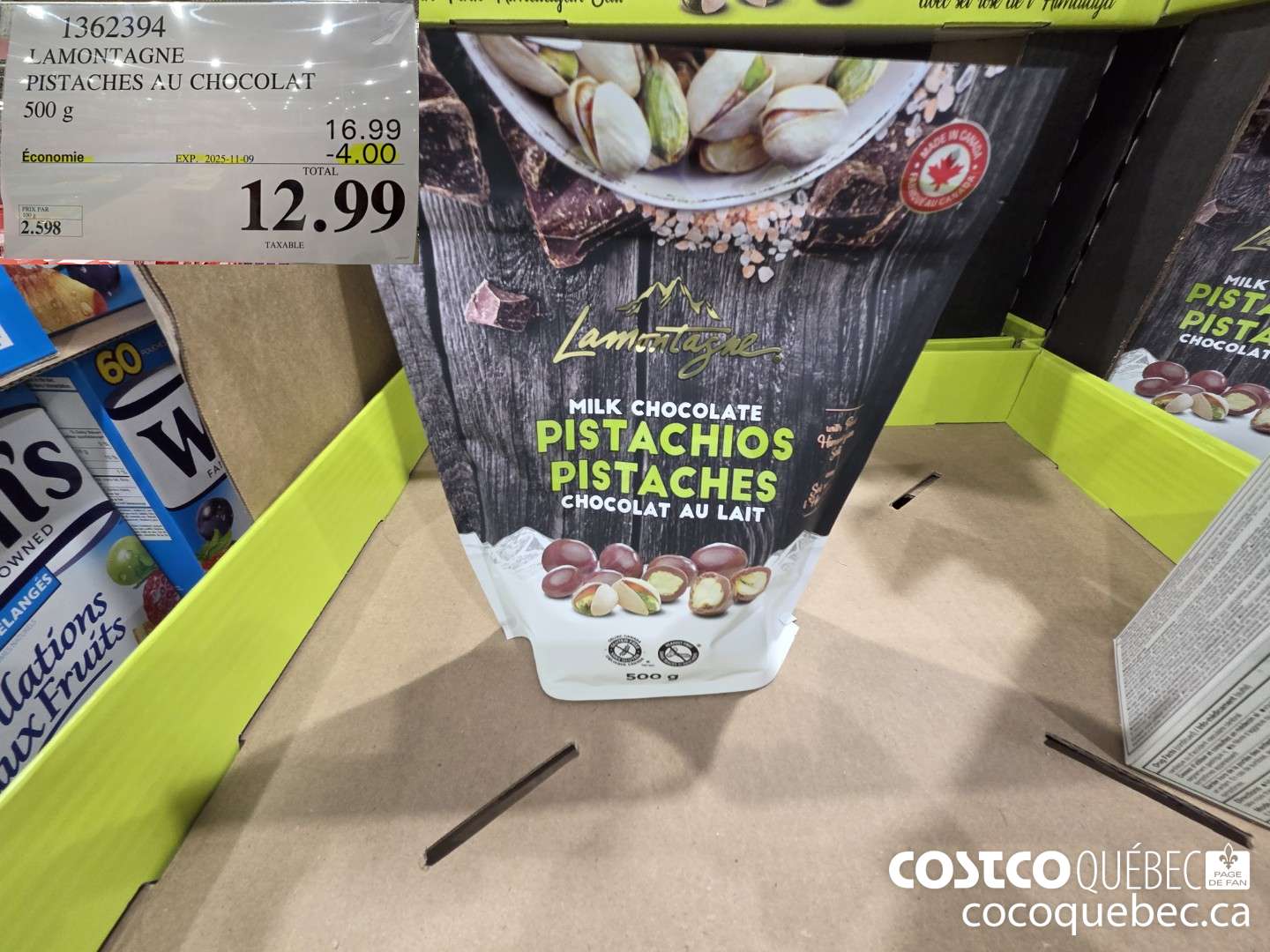 1362394 LAMONTAGNE PISTACHES AU CHOCOLAT 500G ($4.00 INSTANT SAVINGS EXPIRES ON 2025-11-09) $12.99