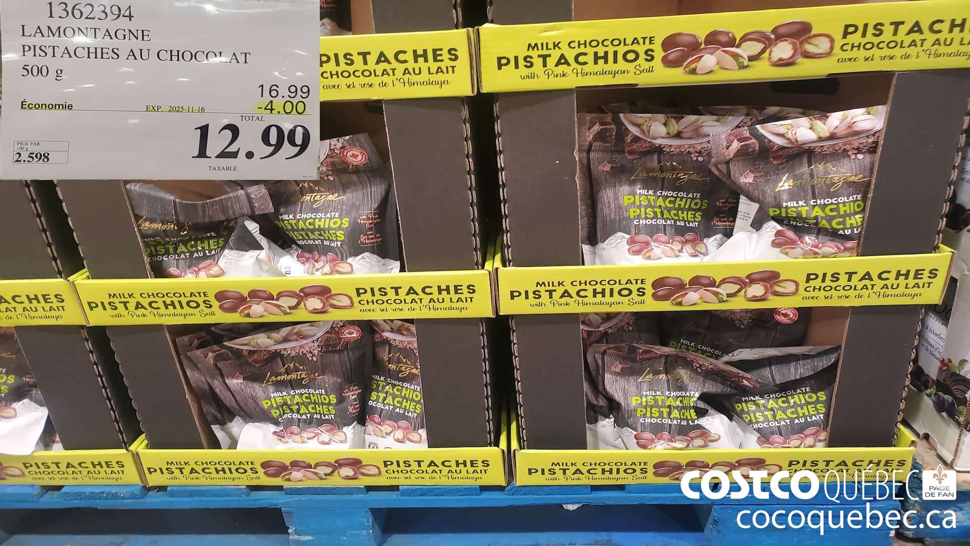 1362394 LAMONTAGNE PISTACHES AU CHOCOLAT 500G ($4.00 INSTANT SAVINGS EXPIRES ON 2025-11-16) $12.99