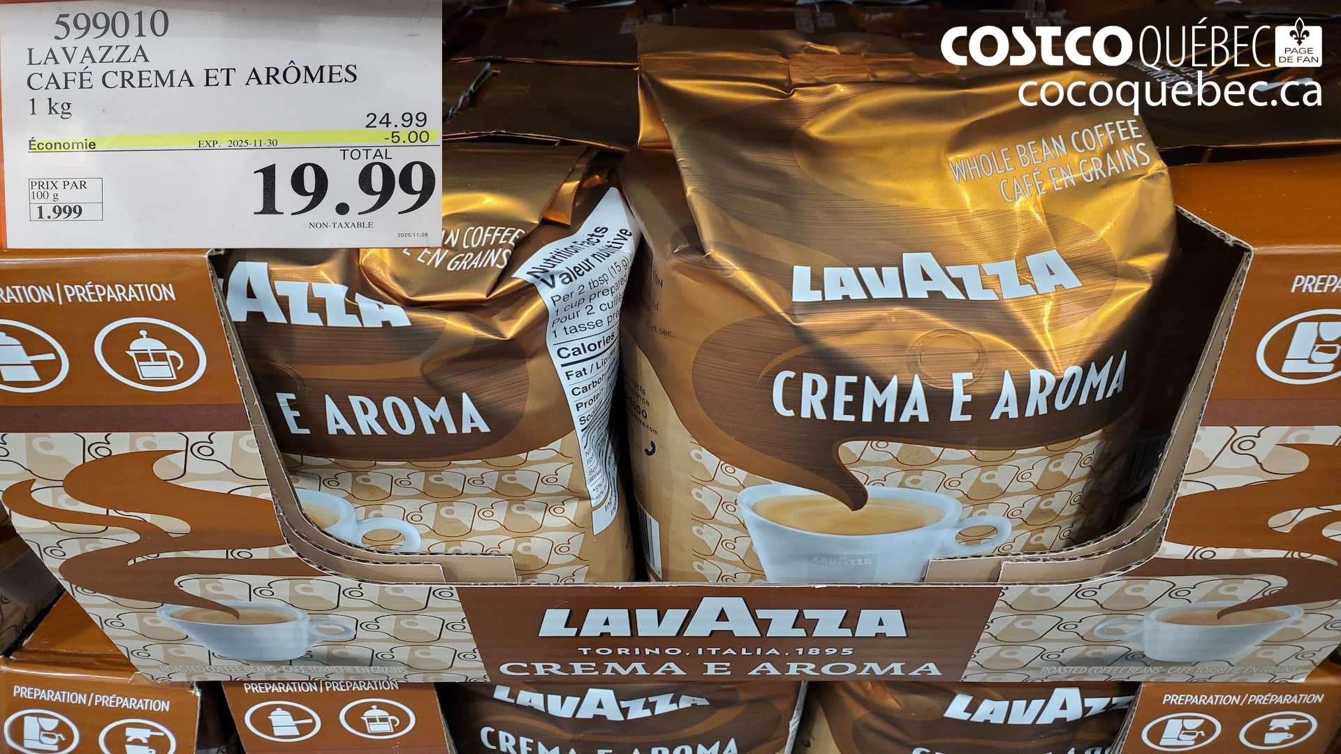599010 LAVAZZA CAFE CREMA ET AROMES ($5.00 INSTANT SAVINGS EXPIRES ON 2025-11-30) $19.99