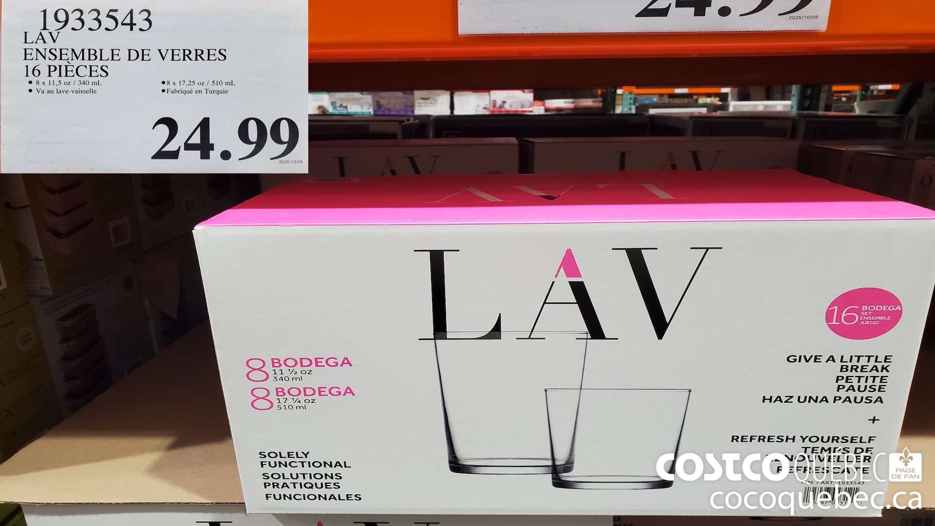 1933543 LAV ENSEMBLE DE VERRES 16 PIECES $24.99