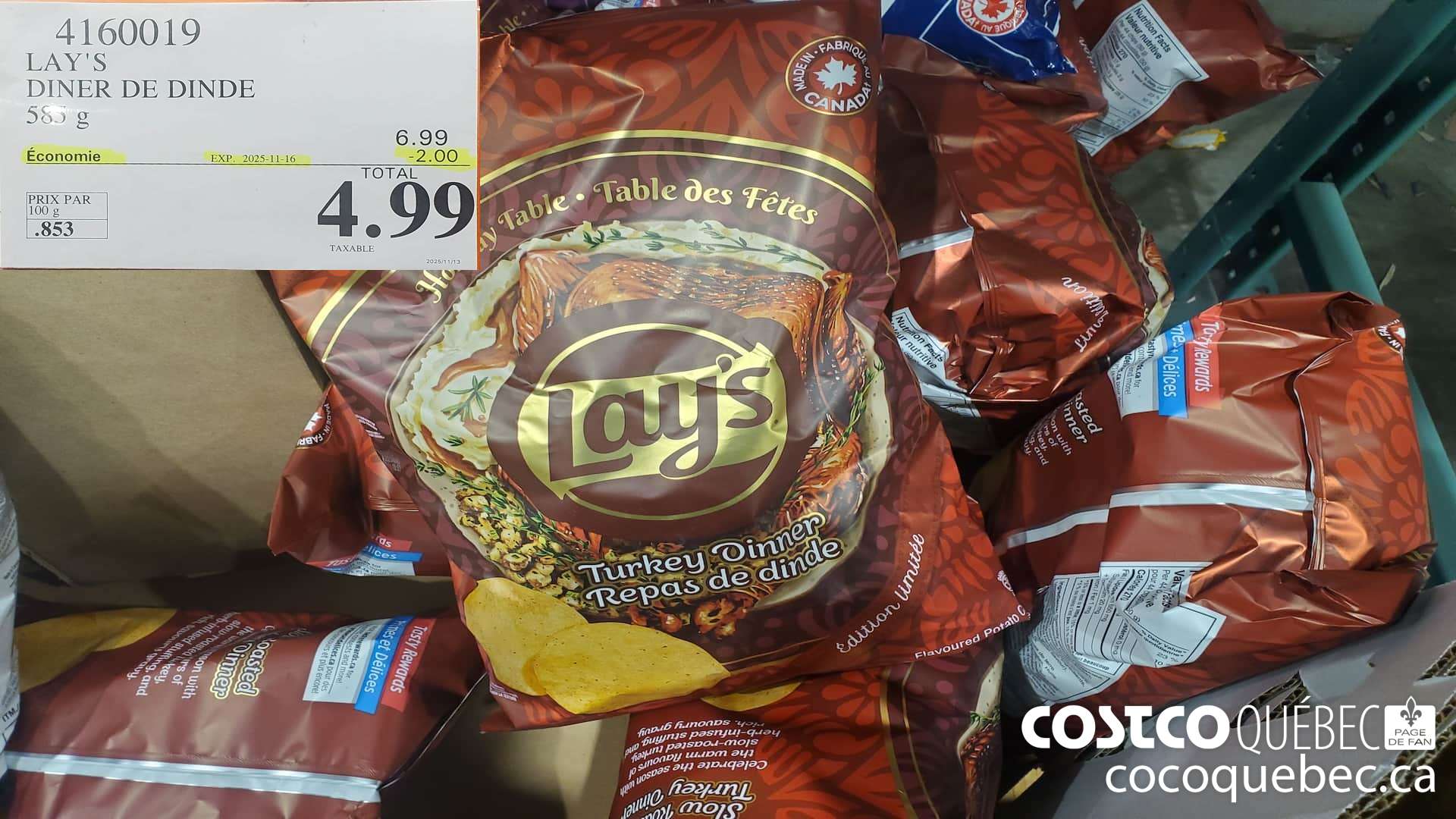 4160019 LAY'S DINER DE DINDE 585 g  ($2.00 INSTANT SAVINGS EXPIRES ON 2025-11-16) $4.99