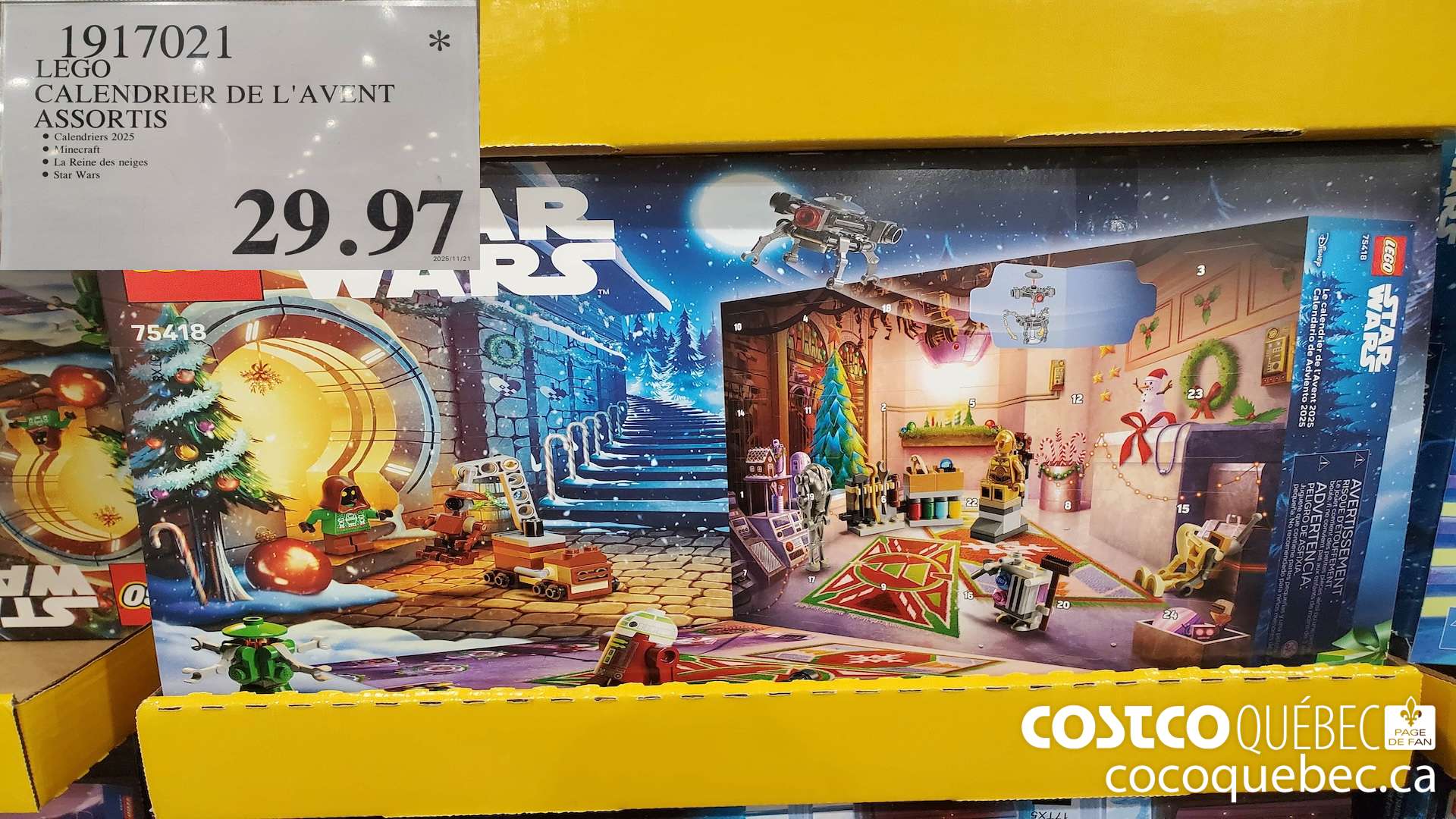 1917021 LEGO CALENDRIER DE L'AVENT ASSORTIS  $29.97