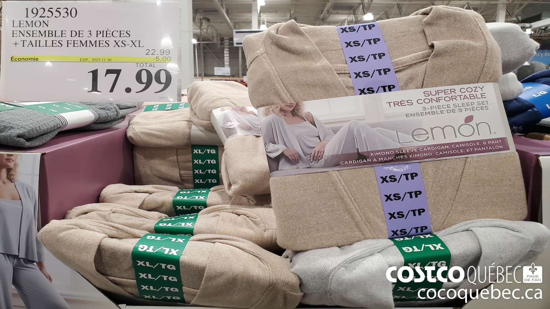 1925530 LEMON ENSEMBLE DE 3 PIECES + TAILLES FEMMES XS-XL ($5.00 INSTANT SAVINGS EXPIRES ON 2025-11-30) $17.99