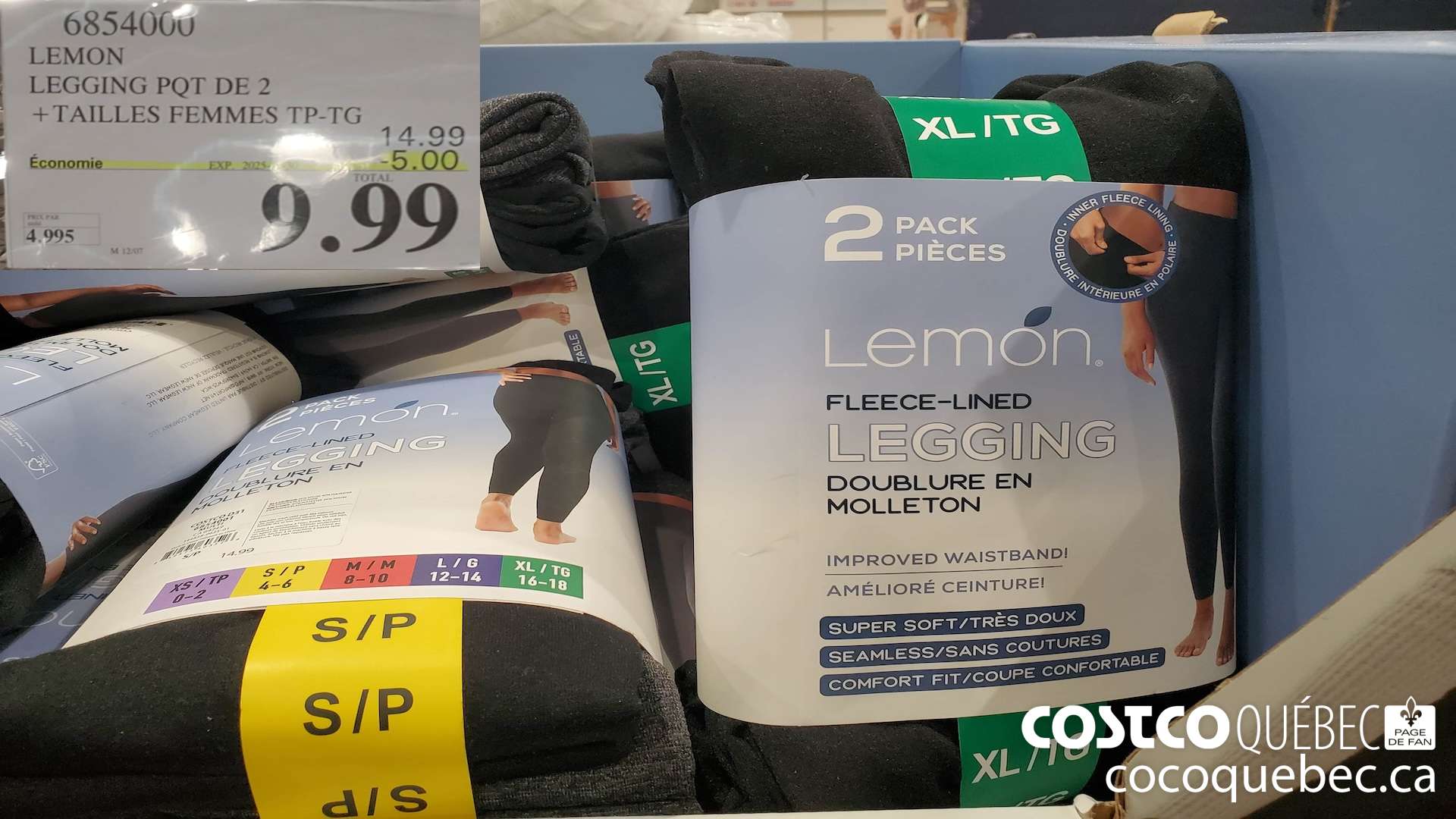 6854000 LEMON LEGGING PQT DE 2 + TAILLES FEMMES TP-TG ($5.00 INSTANT SAVINGS EXPIRES ON 2025-11-30) $9.99