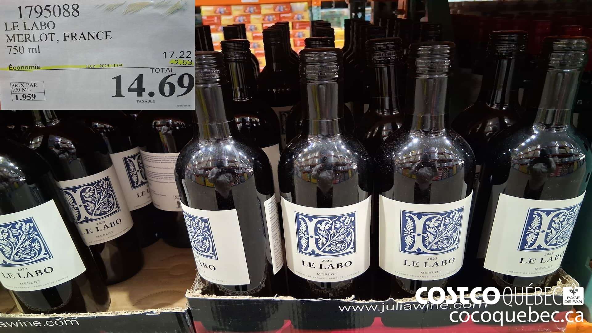 1795088 LE LABO MERLOT, FRANCE 750 mL  ($2.53 INSTANT SAVINGS EXPIRES ON 2025-11-09) $14.69