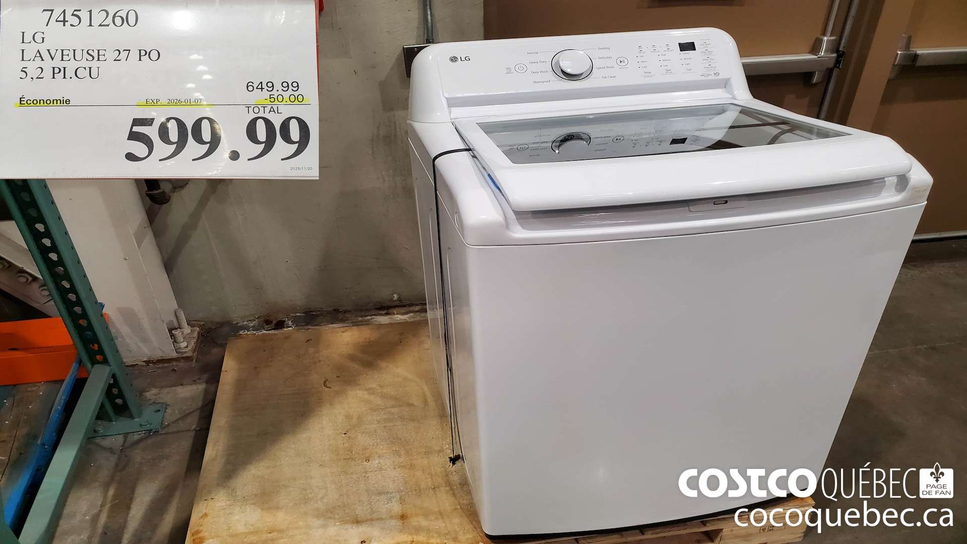 7451260 LG LAVEUSE 27 PO 50 PI CU  ($50.00 INSTANT SAVINGS EXPIRES ON 2025-01-07) $599.99
