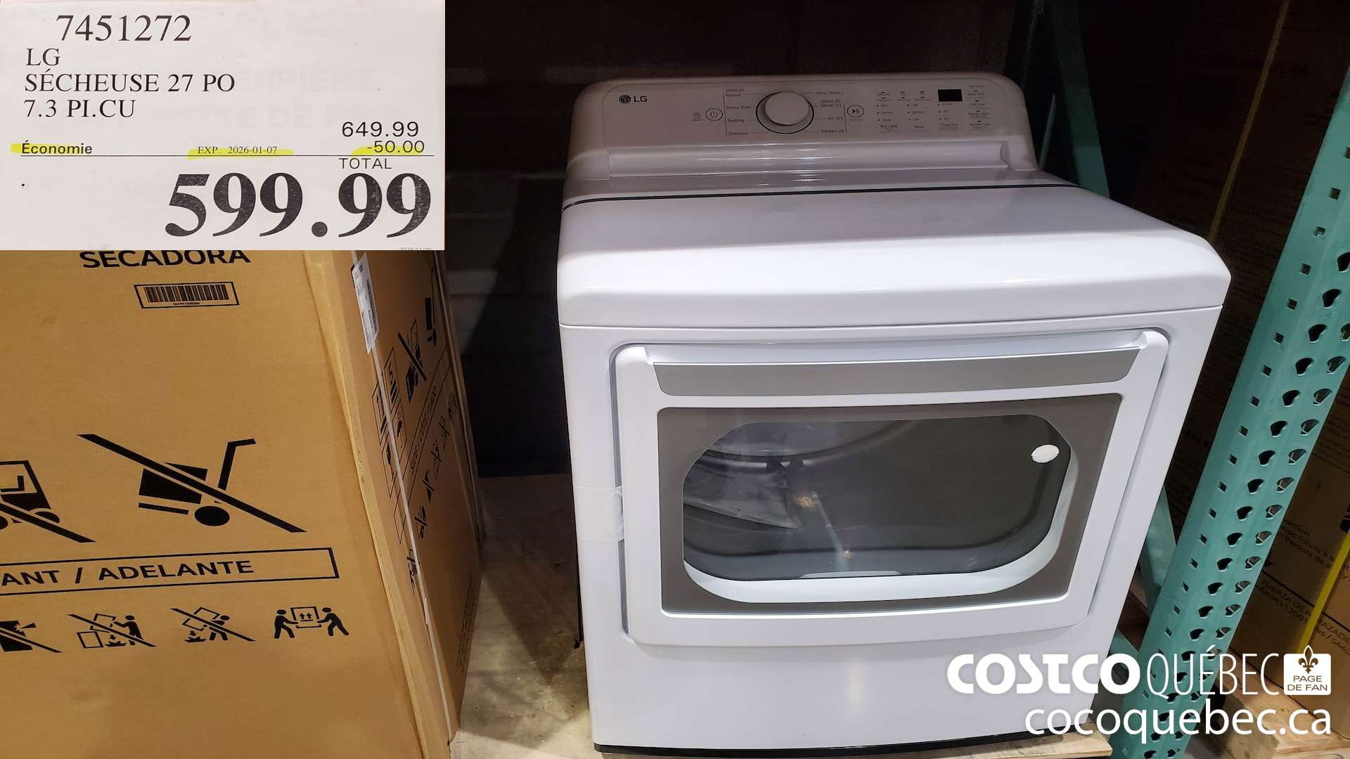 7451272 LG SECHEUSE 27 PO 7.3 PI.CU ($50.00 INSTANT SAVINGS EXPIRES ON 2026-01-07) $599.99