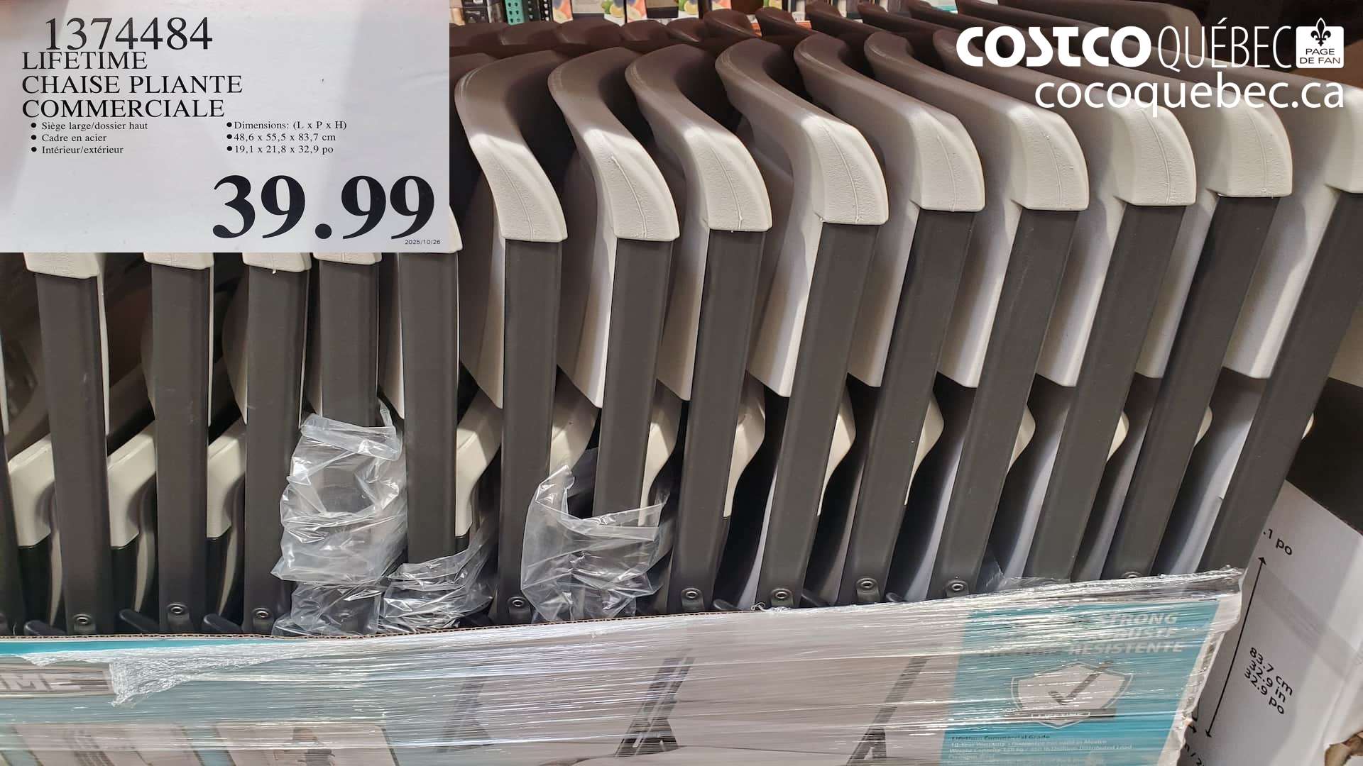 1374484 LIFETIME CHAISE PLIANTE  $39.99