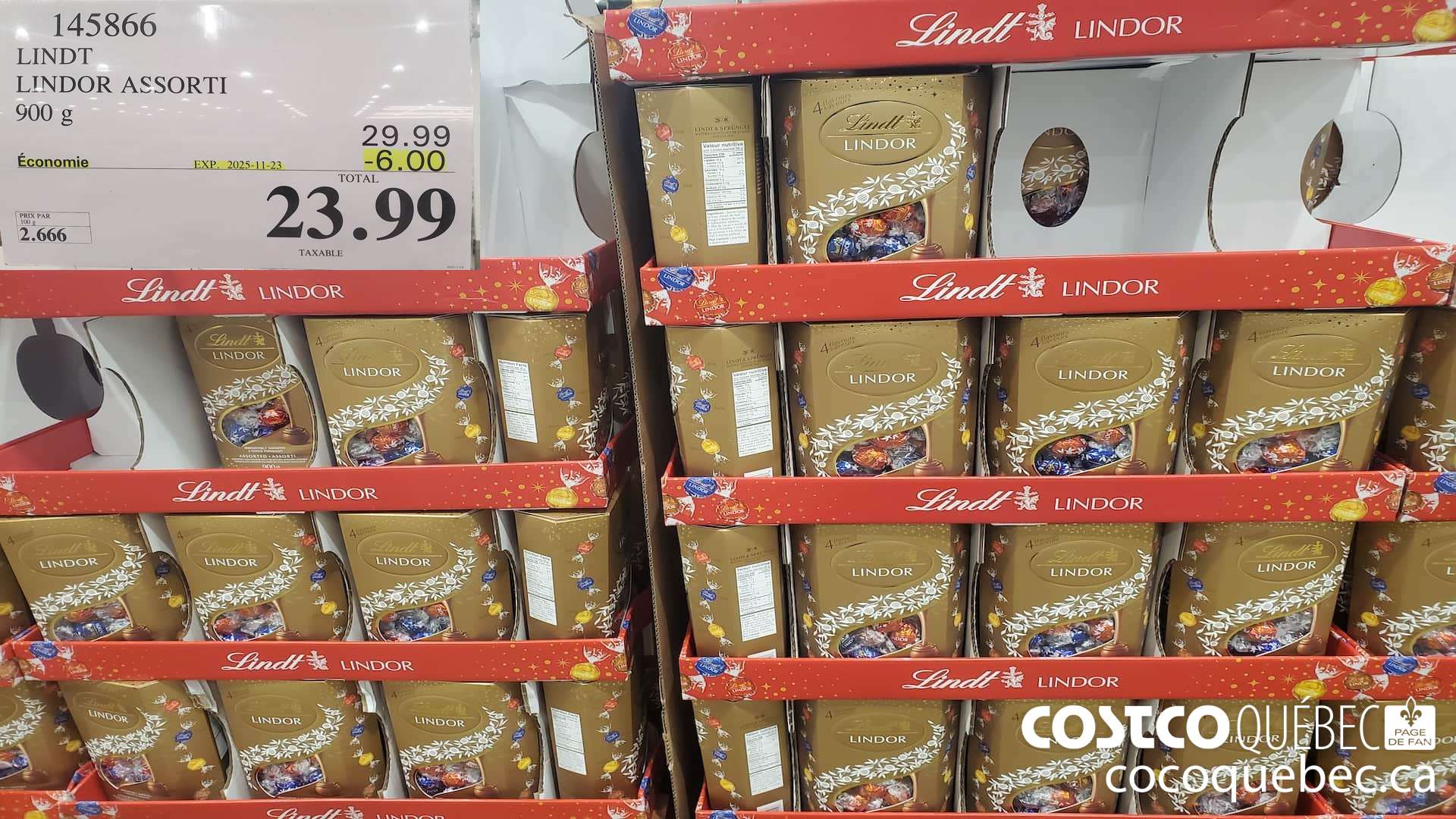 145866 LINDT LINDOR ASSORTI 900G ($6.00 INSTANT SAVINGS EXPIRES ON 2025-11-23) $23.99