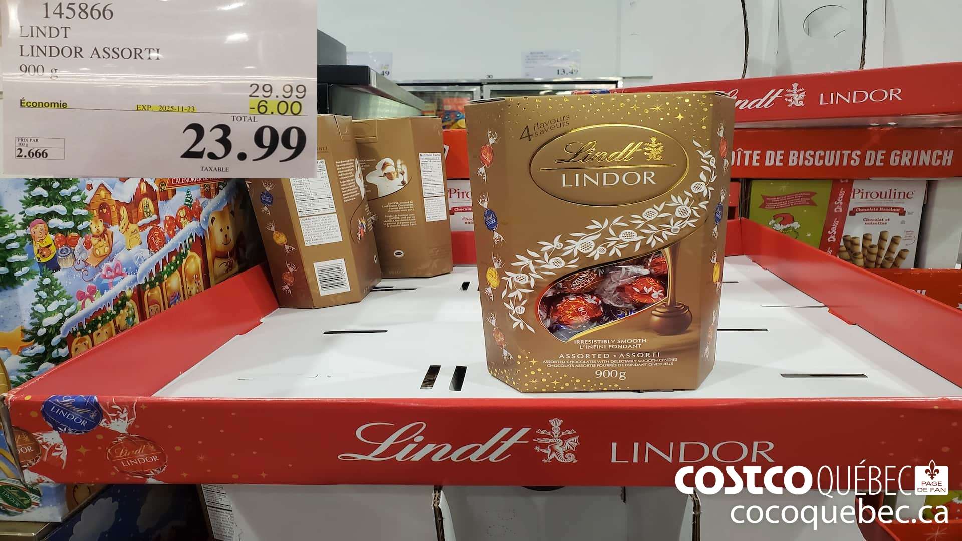 145866 LINDT LINDOR ASSORTI 900G ($6.00 INSTANT SAVINGS EXPIRES ON 2025-11-23) $23.99
