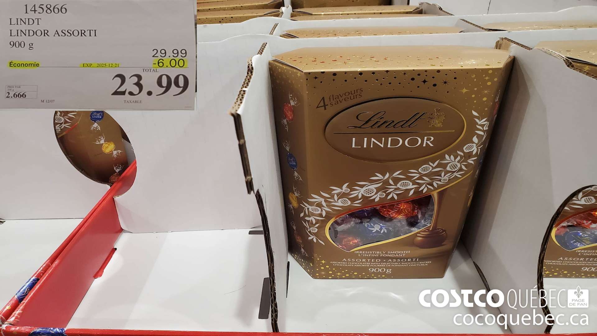 145866 LINDT LINDOR ASSORTI 900G ($6.00 INSTANT SAVINGS EXPIRES ON 2025-12-21) $23.99