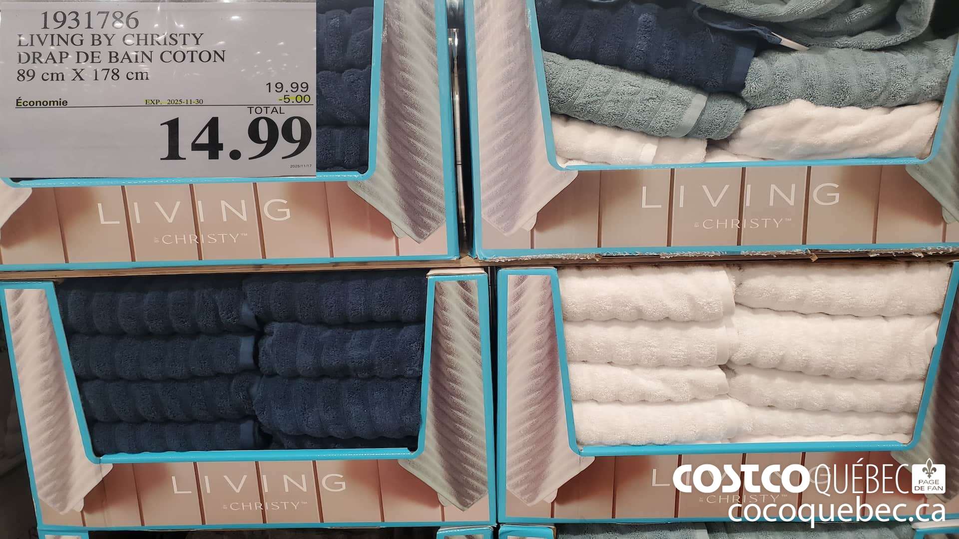 1931786 LIVING BY CHRISTY DRAP DE BAIN COTON 89 cm X 178 cm ($5.00 INSTANT SAVINGS EXPIRES ON 2025-11-30) $14.99