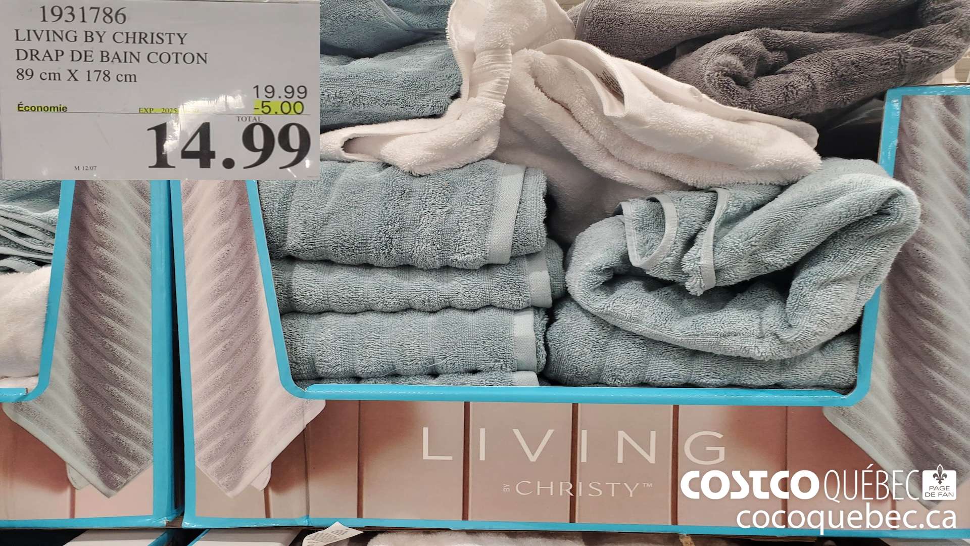 1931786 LIVING BY CHRISTY DRAP DE BAIN COTON 89 cm X 178 cm ($5.00 INSTANT SAVINGS EXPIRES ON 2025-11-30) $14.99