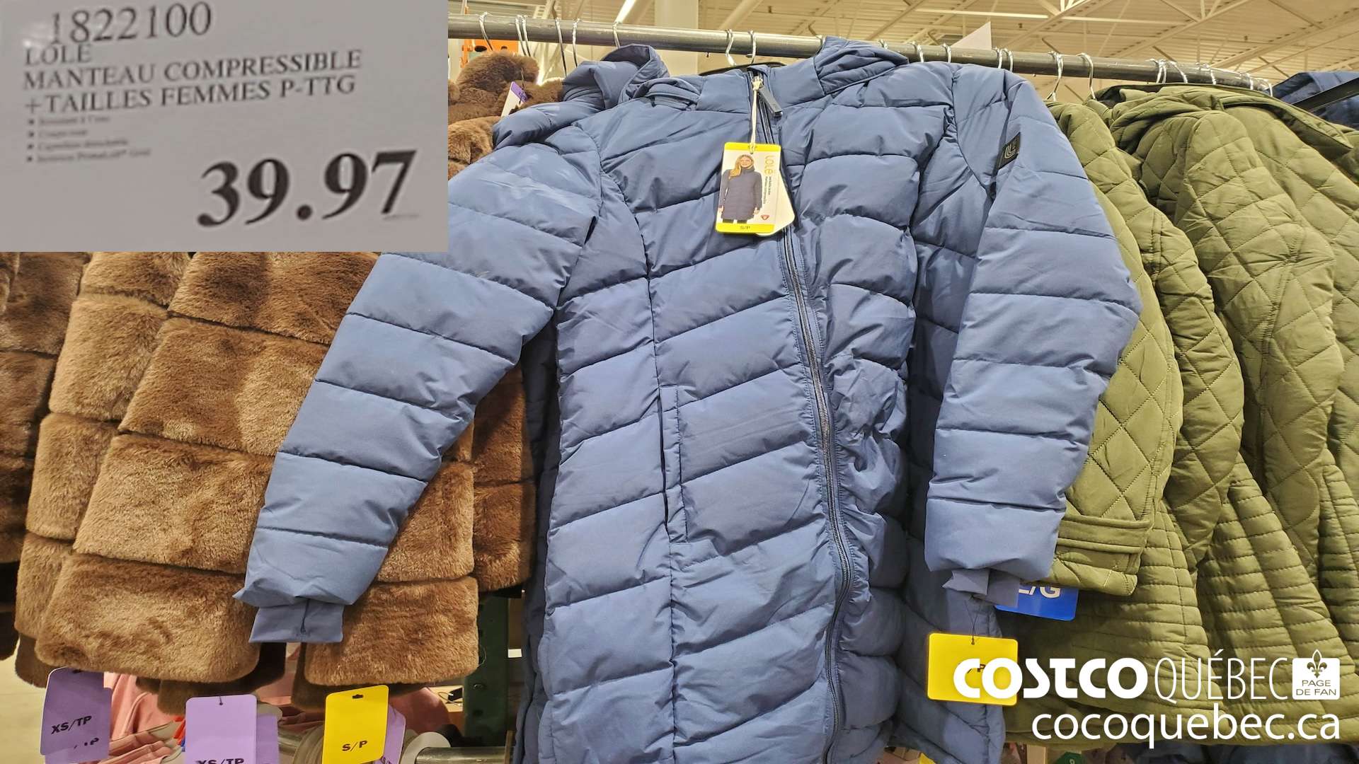 1822100 LOLE MANTEAU COMPRESSIBLE + TAILLES FEMMES .P-TTG  $39.97