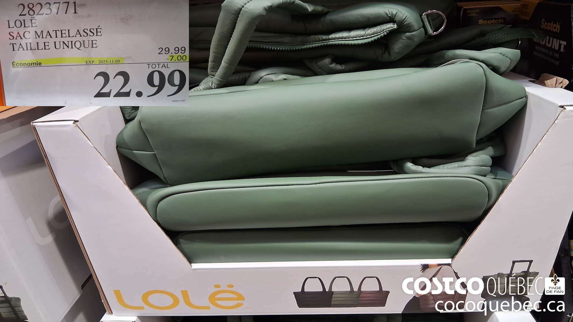 2823771 LOLE SAC MATELASSE TAILLE UNIQUE ($7.00 INSTANT SAVINGS EXPIRES ON 2025-11-09) $22.99