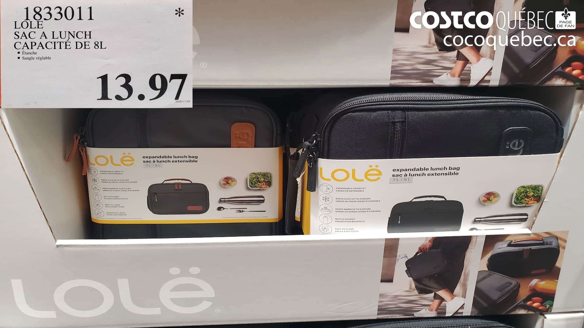 1833011 LOLE SAC A LUNCH CAPACITE DE 8L  $13.97