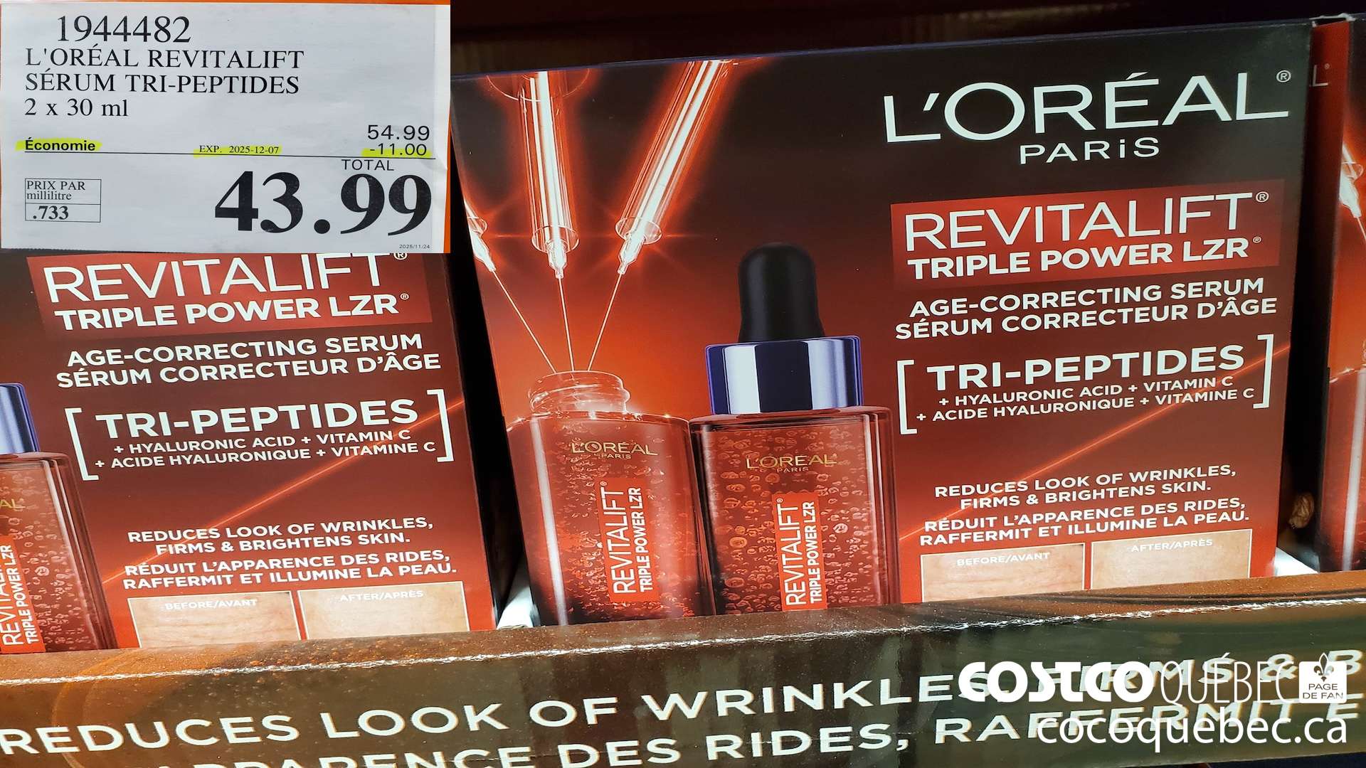 1944482 L'OREAL REVITALIFT SERUM TRI-PEPTIDES 2 x 30 ml ($11.00 INSTANT SAVINGS EXPIRES ON 2025-12-07) $43.99