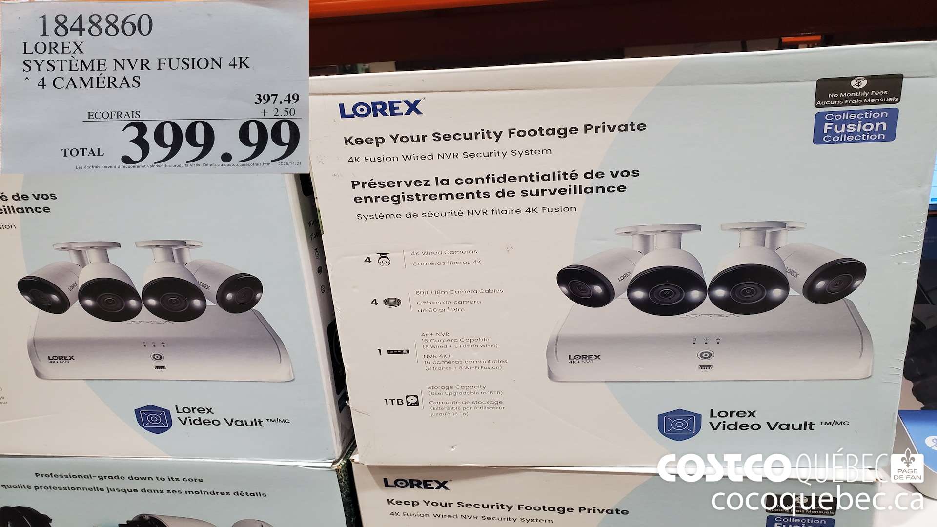 1848860 LOREX SYSTEME NVR FUSION 4K 4 CAMERAS $399.99