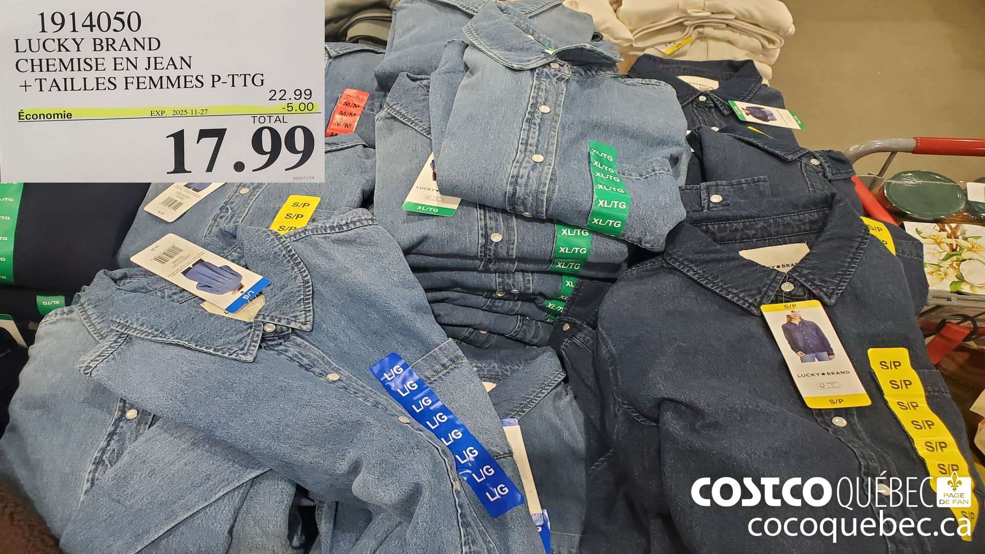 1914050 LUCKY BRAND CHEMISE EN JEAN + TAILLES FEMMES P-TTG  ($5.00 INSTANT SAVINGS EXPIRES ON 2025-11-27) $17.99