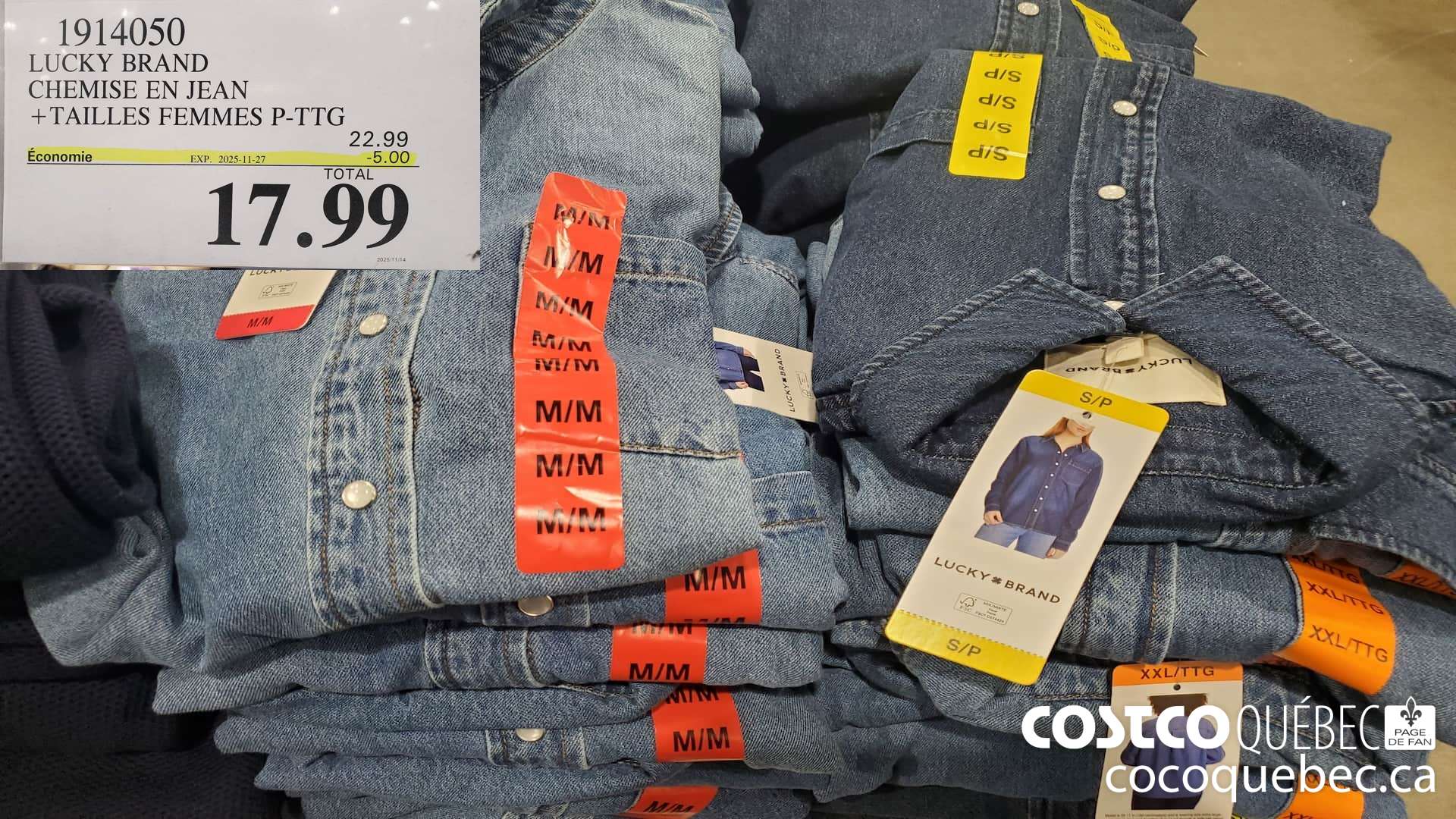 1914050 LUCKY BRAND CHEMISE EN JEAN + TAILLES FEMMES P-TTG  ($5.00 INSTANT SAVINGS EXPIRES ON 2025-11-27) $17.99