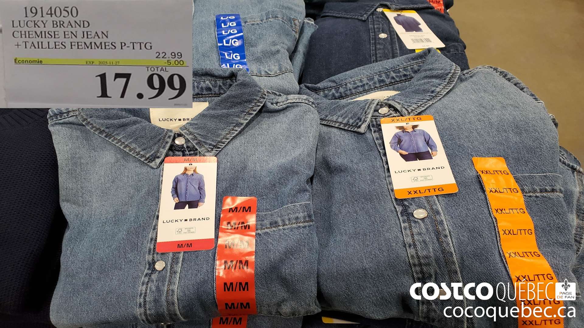 1914050 LUCKY BRAND CHEMISE EN JEAN + TAILLES FEMMES P-TTG  ($5.00 INSTANT SAVINGS EXPIRES ON 2025-11-27) $17.99