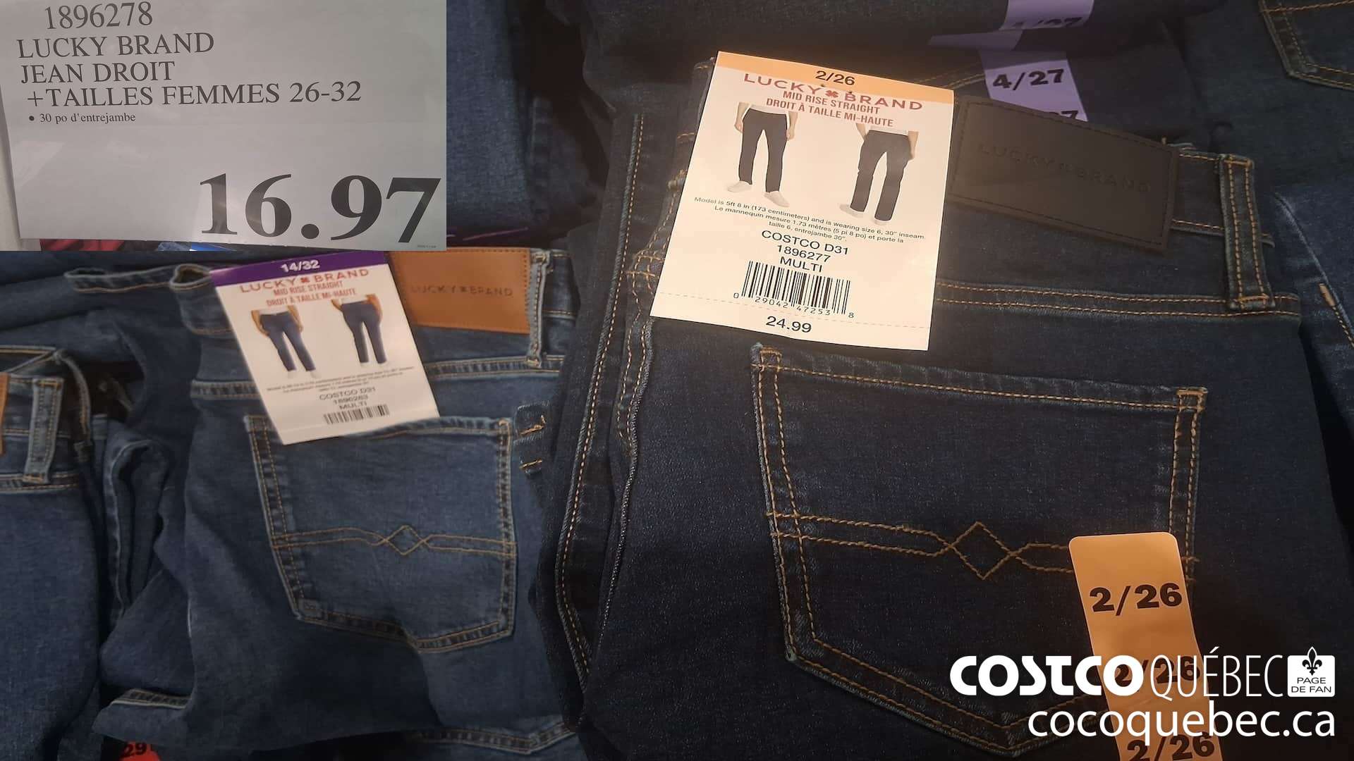 1896278 LUCKY BRAND JEAN DROIT TAILLES FEMMES 26-32 $16.97