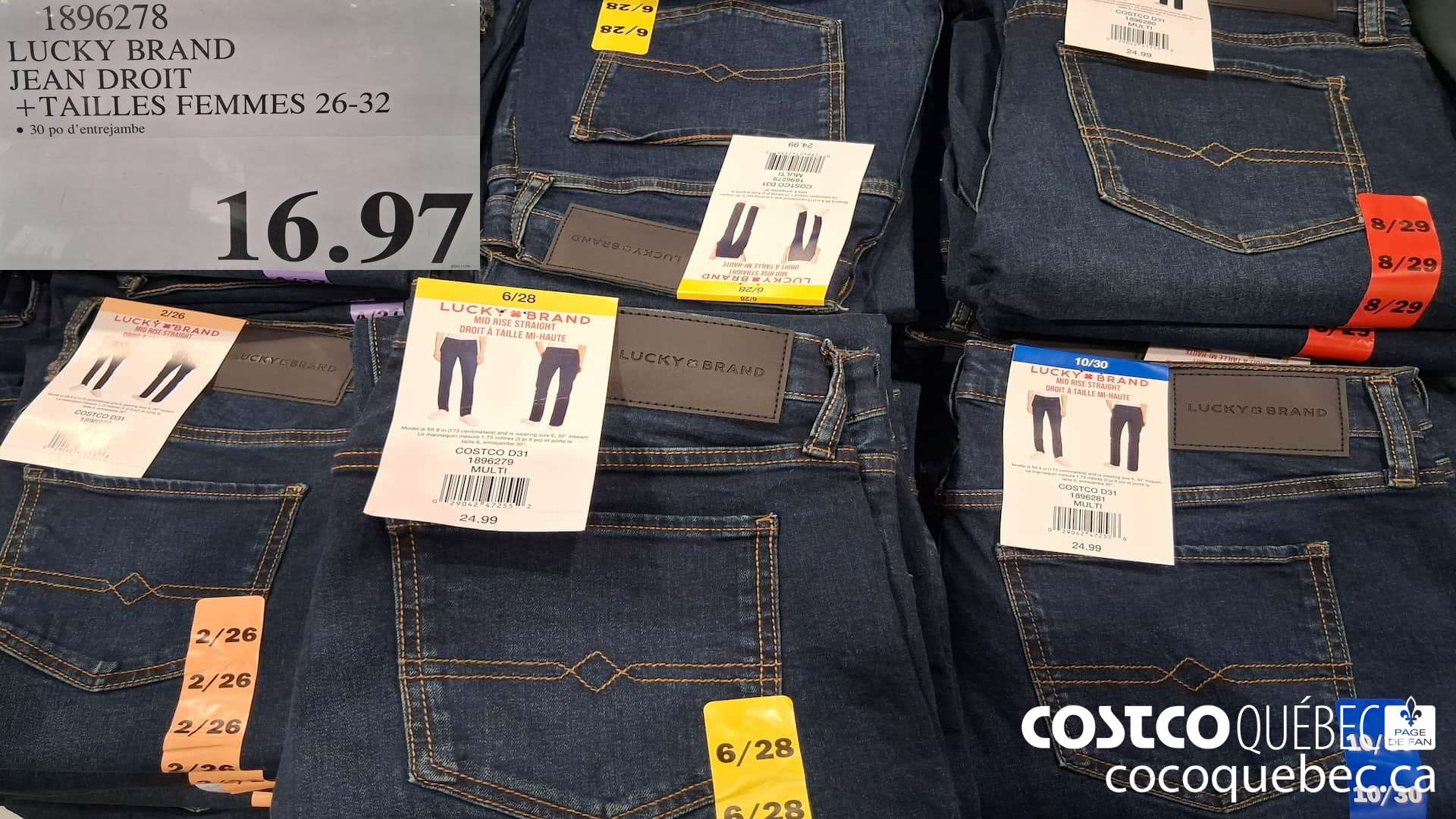 1896278 LUCKY BRAND JEAN DROIT TAILLES FEMMES 26-32 $16.97