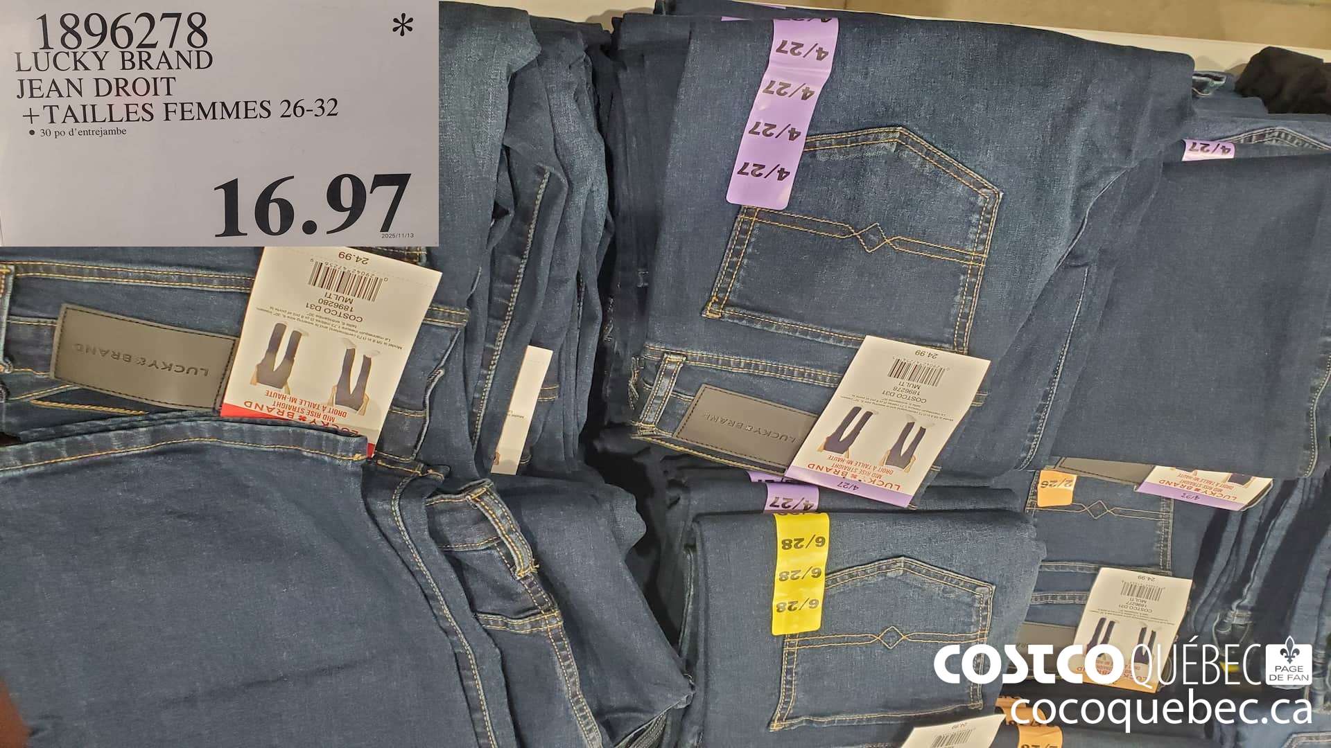 1896278 LUCKY BRAND JEAN DROIT TAILLES FEMMES 26-32 $16.97