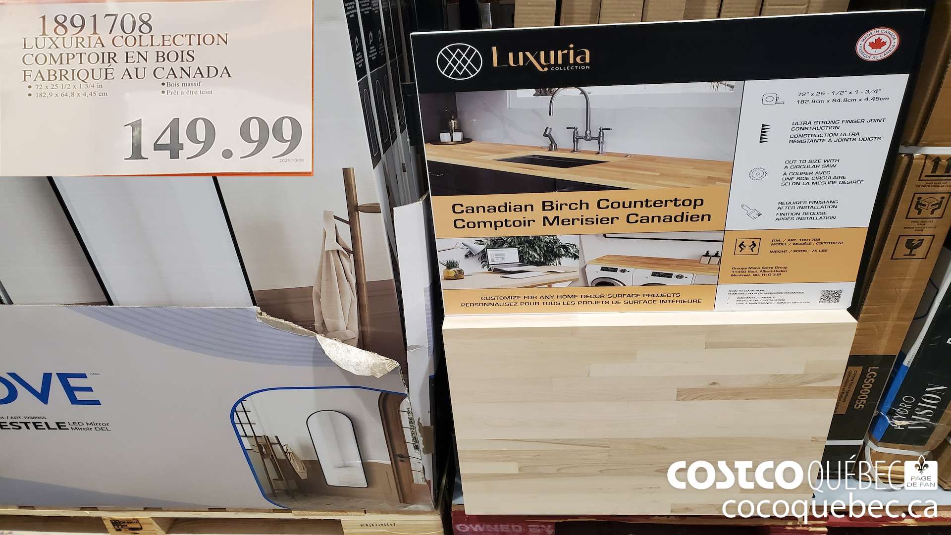 1891708 LUXURIA COLLECTION COMPTOIR EN BOIS FABRIQUE AU CANADA $149.99