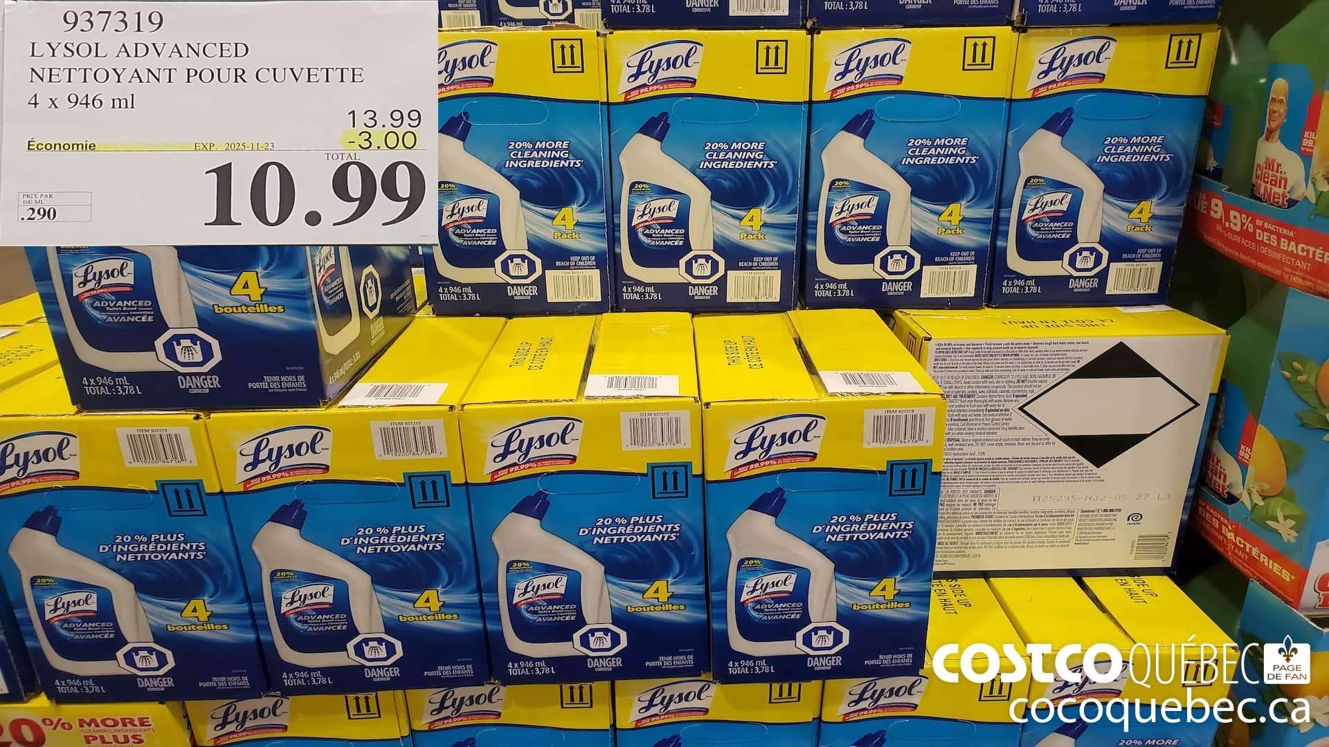 937319 LYSOL ADVANCED NETTOYANT POUR CUVETTE 4 x 946 ml  ($3.00 INSTANT SAVINGS EXPIRES ON 2025-11-23) $10.99