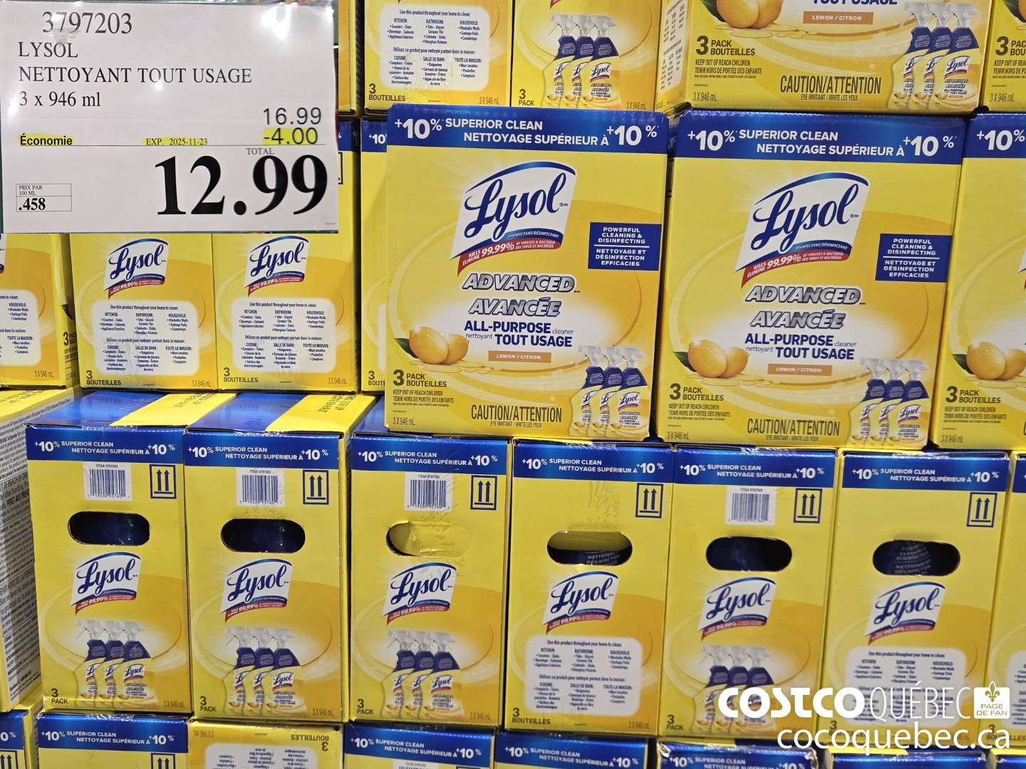 3797203 LYSOL NETTOYANT TOUT USAGE 3 X 946 ml  ($4.00 INSTANT SAVINGS EXPIRES ON 2025-11-23) $12.99