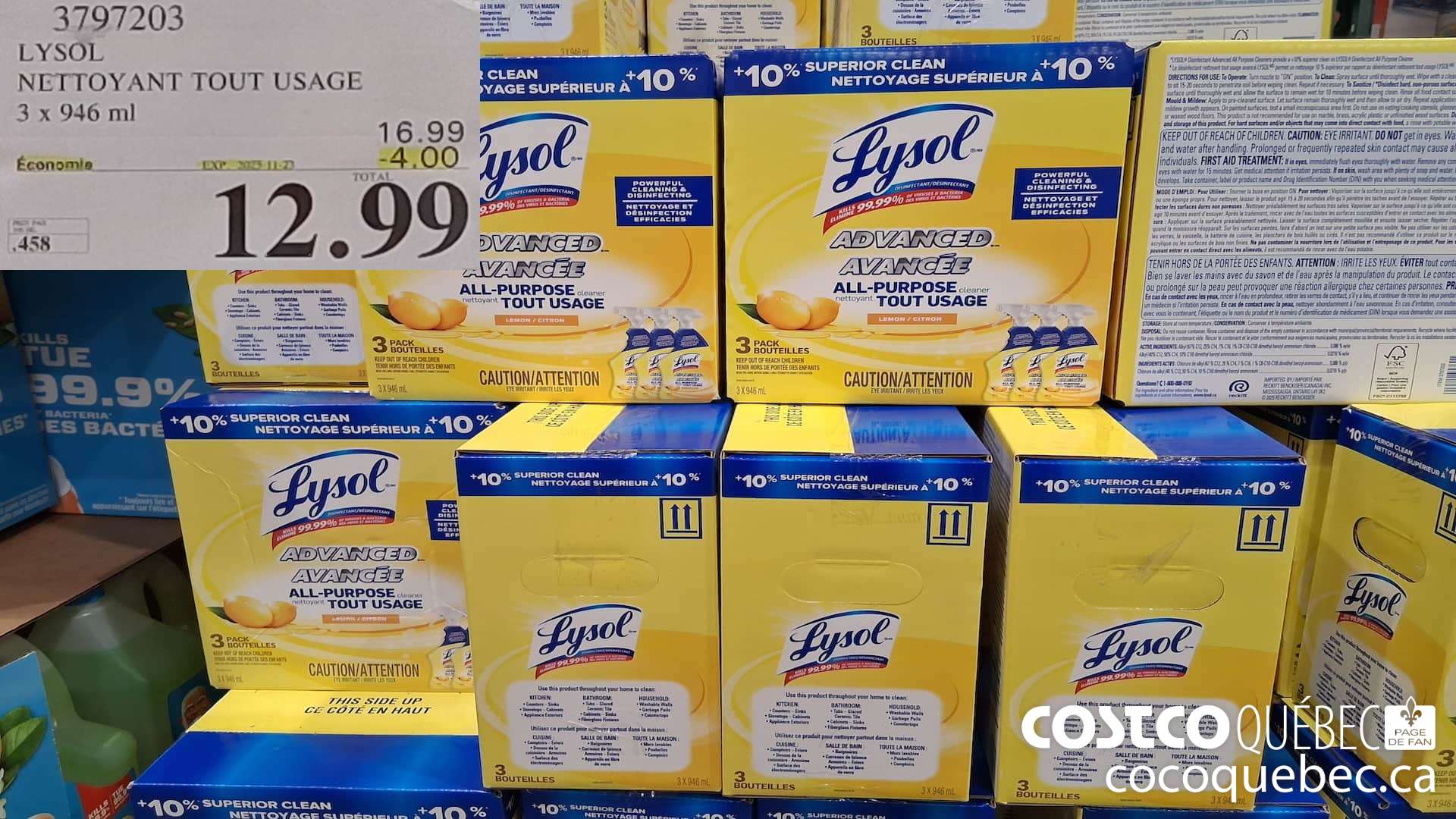 3797203 LYSOL NETTOYANT TOUT USAGE 3 X 946 ml  ($4.00 INSTANT SAVINGS EXPIRES ON 2025-11-23) $12.99